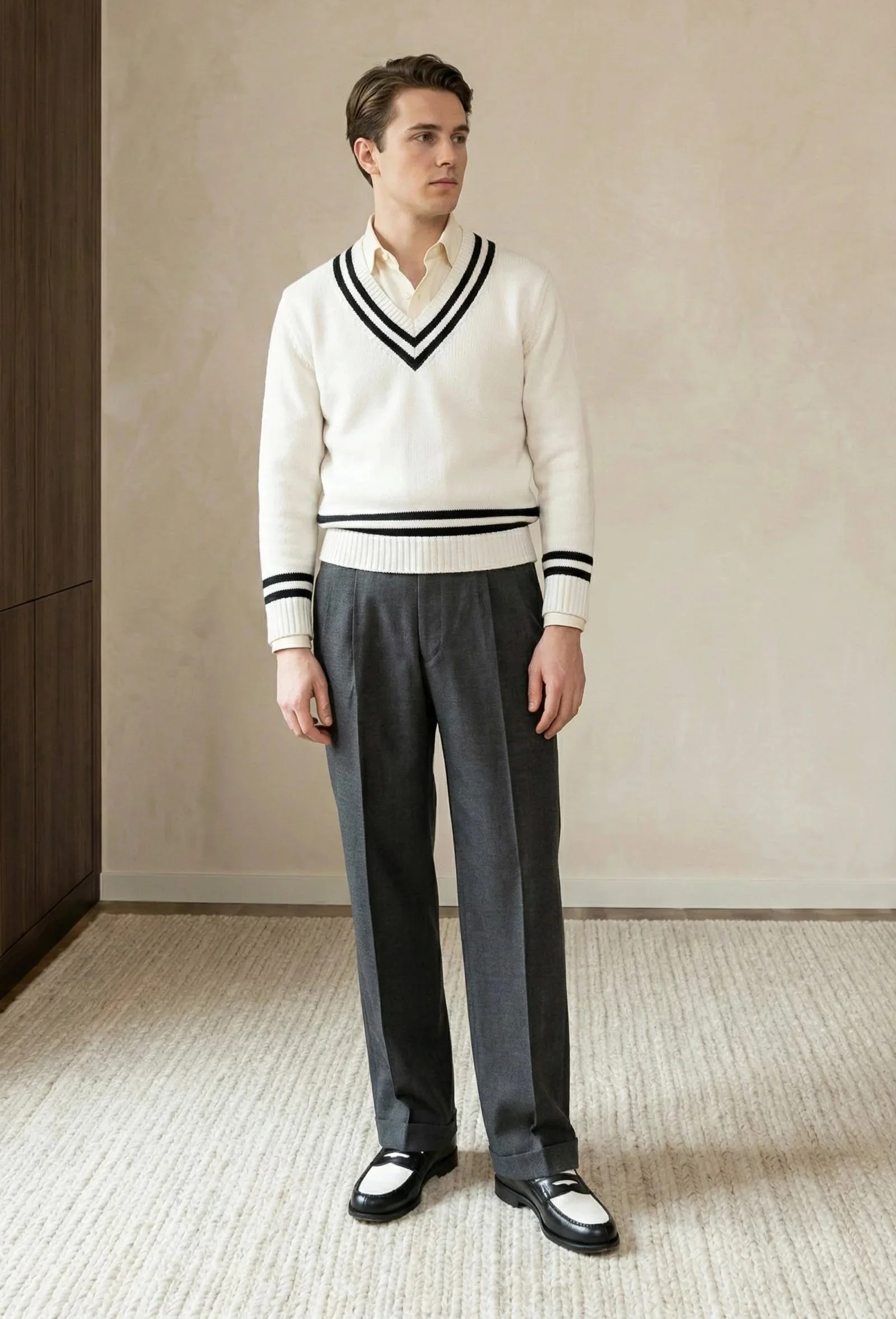 Pantalon chiné gris foncé en laine