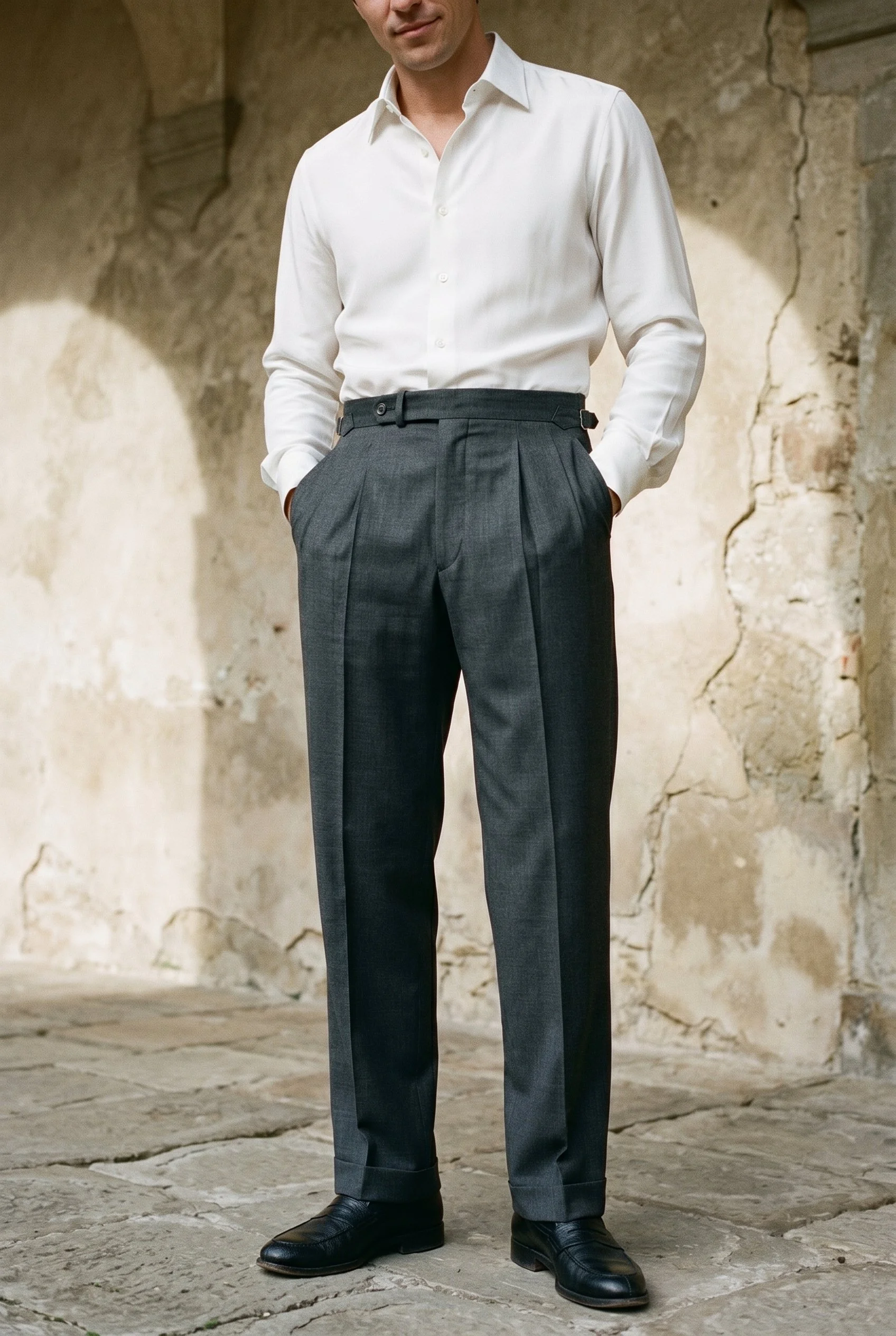 Pantalon en laine froide gris foncé