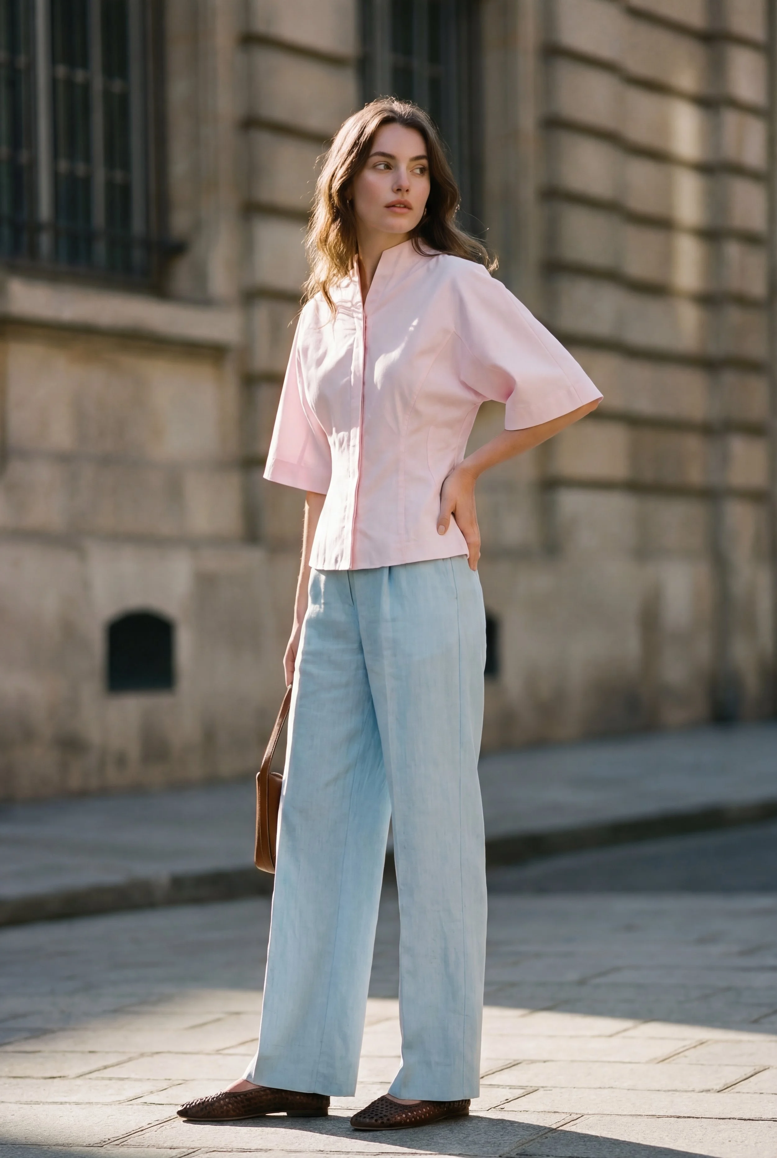 Pantalon en lin bleu ciel Brisbane Moss