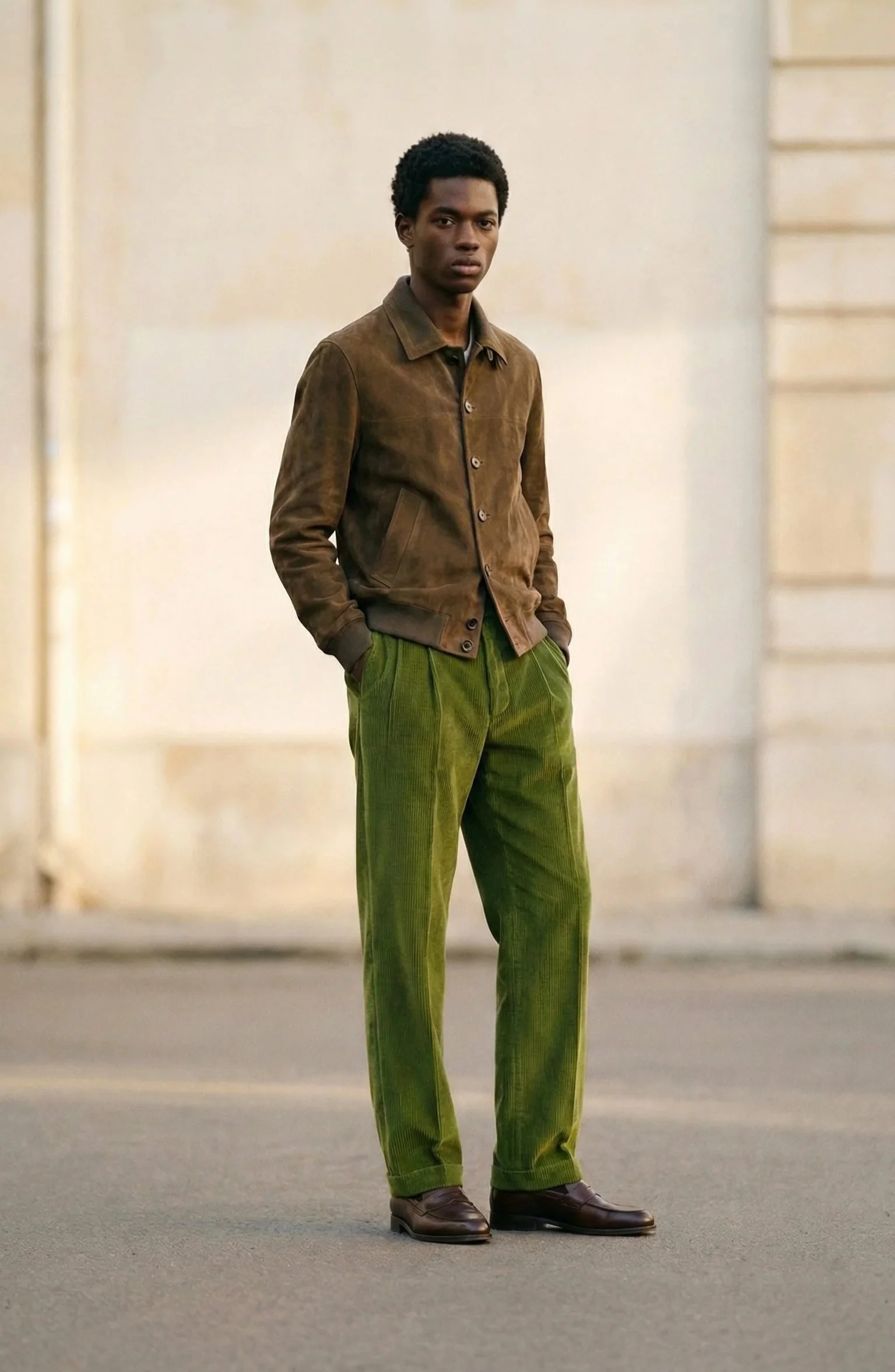 Pantalon ajusteurs en velours kaki