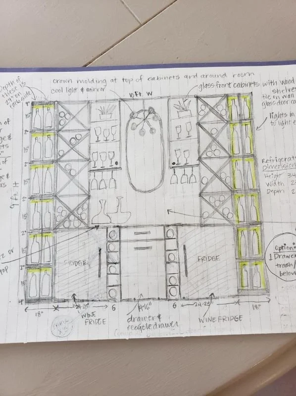 hand sketch of wine custom cabinet