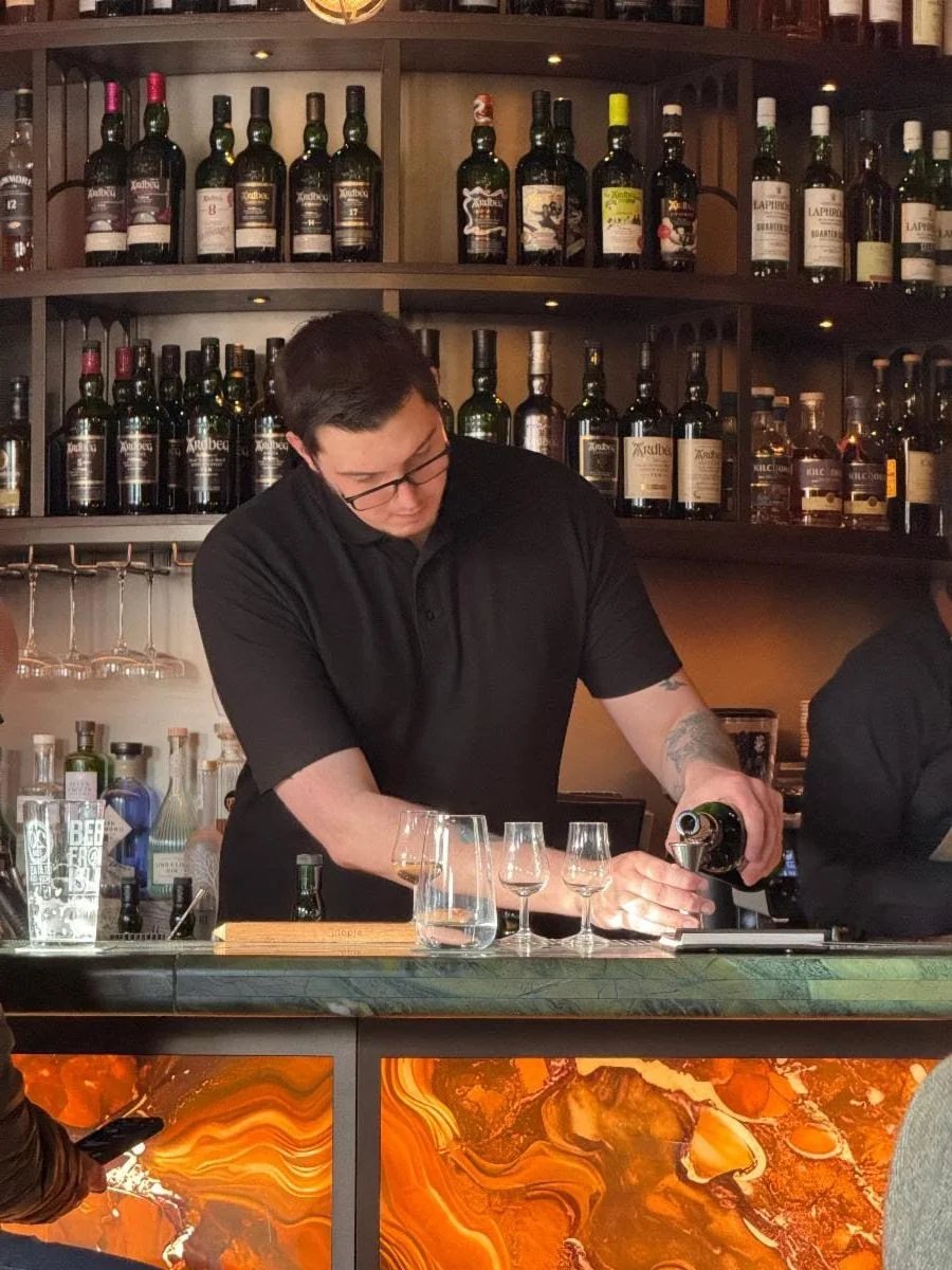 Every restaurant, bar and distillery on Islay offers tasting flights of whisky distilled locally.