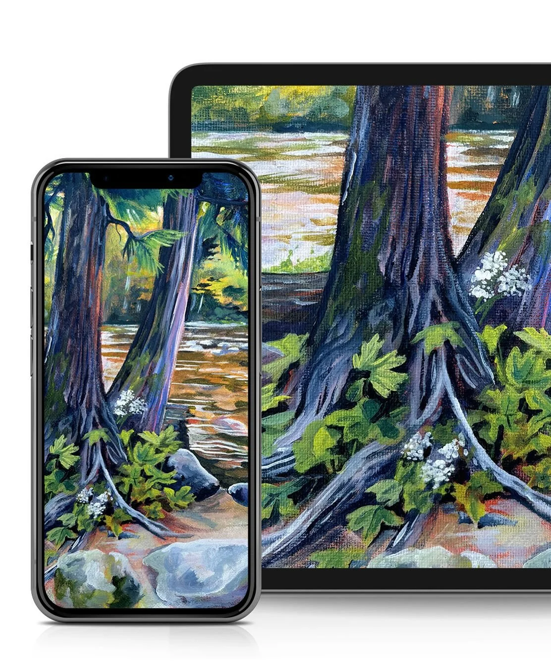FREE art hitting inboxes tomorrow! 

Every month I send out phone and desktop wallpaper downloads to my email list.

For September I thought this one of a cedar grove on the Lochsa was appropriate for some late summer shade by the river vibes ✨ 

Che