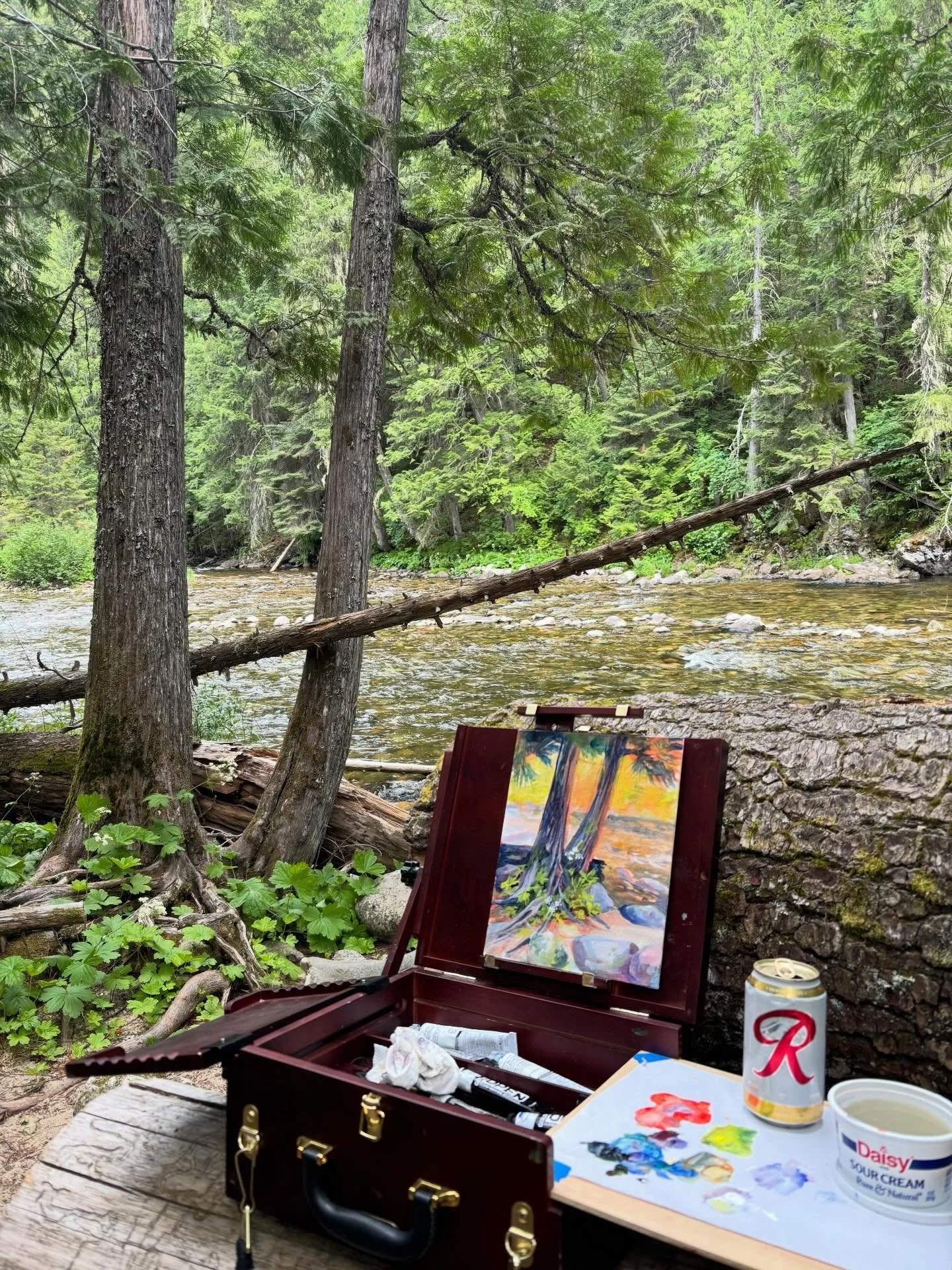 Just sold this lil painting I made of cedars on the Lochsa last summer 😊  looking at these photos 8 months later it feels like a dream, like a distant world.

Most of the work I made during that time I started in the field and would bring back to fi