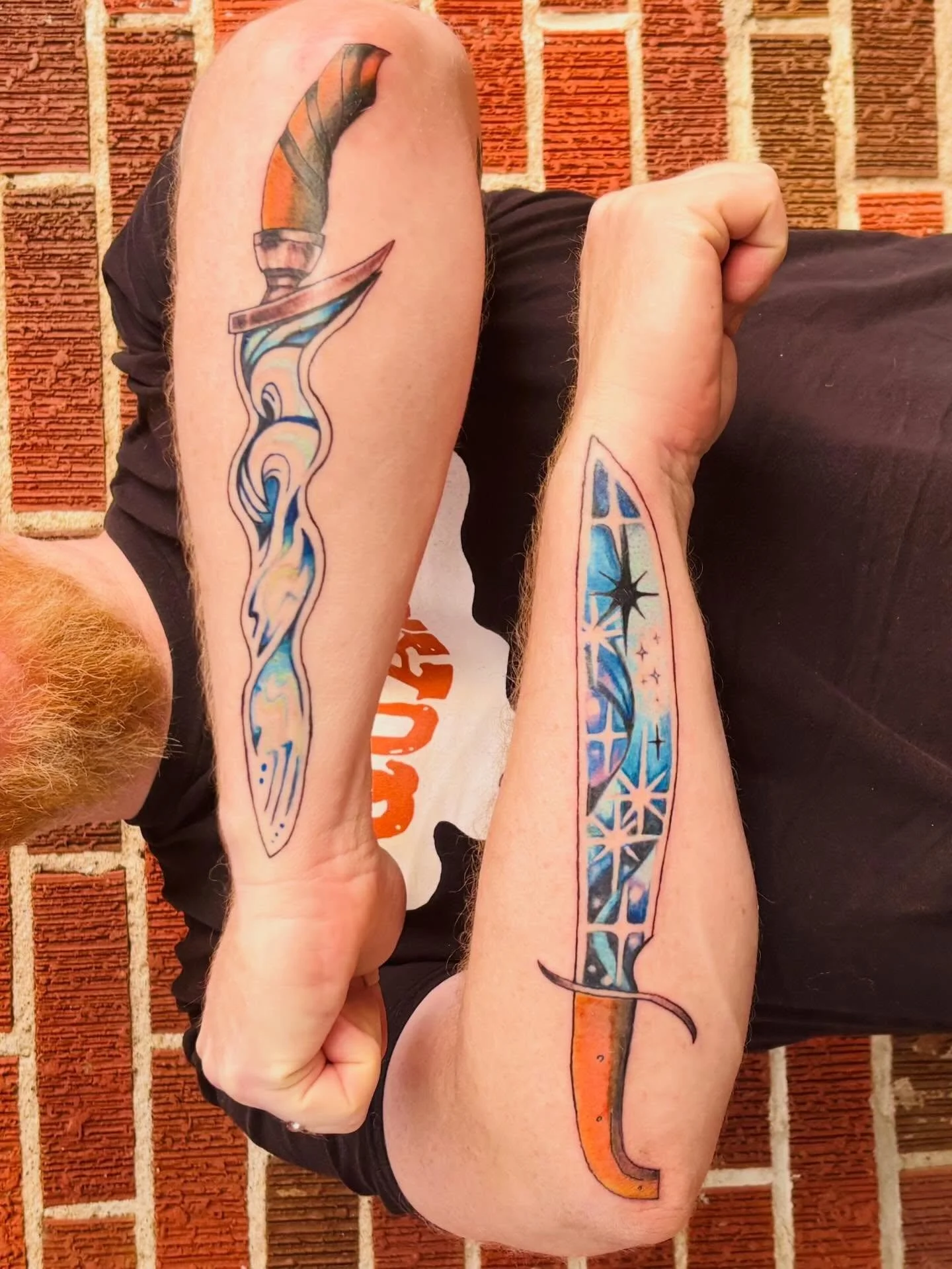 Ok so I didn&rsquo;t know much about ancient daggers but I do know about colors and stars and waves, so, we got there together 🤠 

More color requests pleasssseeee! dm me or book through the link in my prof 

#bozemantattoo #bozemantattooartist #mon