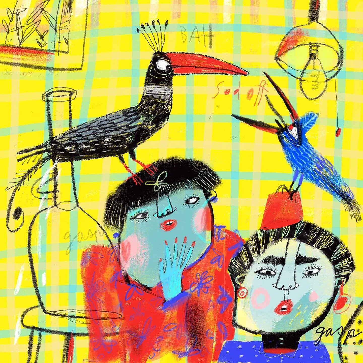 OUR THURSDAY doodle is a tale about a public display of poor behaviour by embarrassing pets to the utter dismay of their shocked parents who are pondering on the possibility of NEVER taking them along anywhere, ever again.

@procreate 
#childrensbook