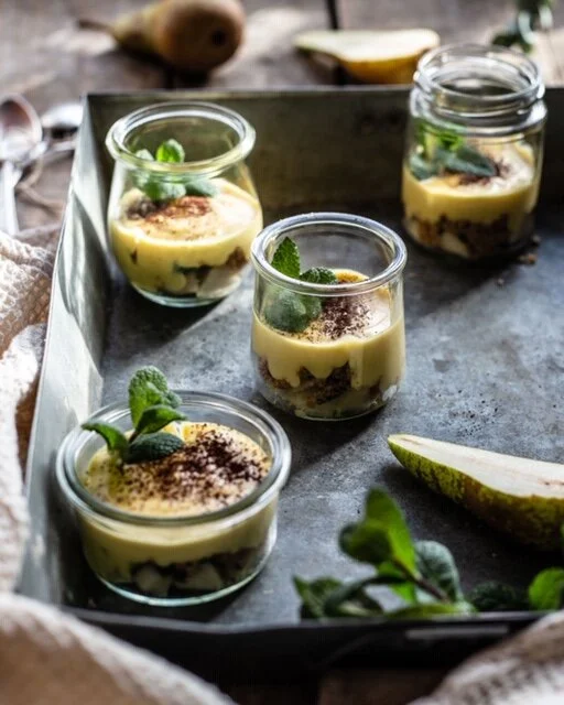Winter Zabaione mit karamellisierter Birne
