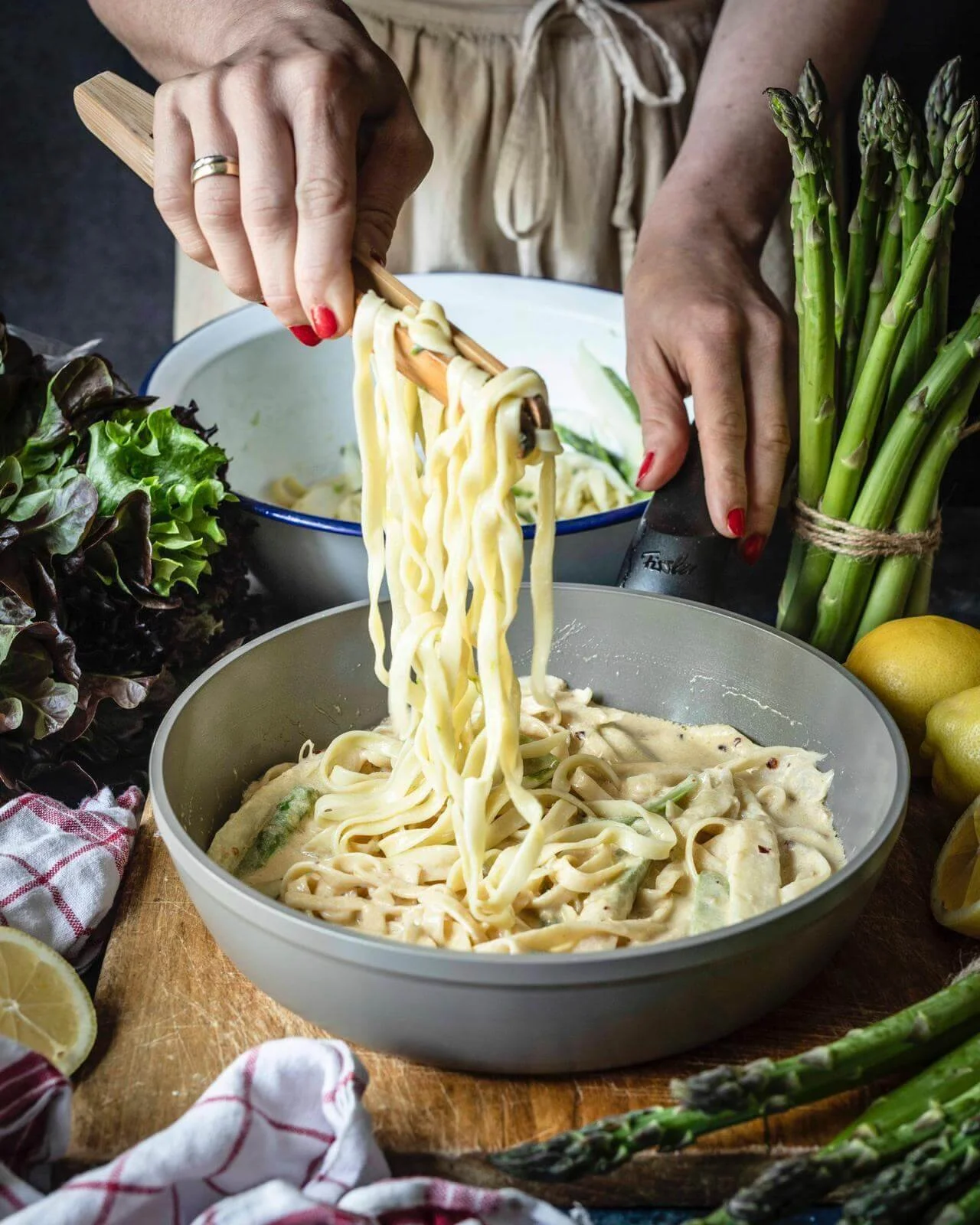 Zitronen Pasta mit grünem Spargel - Pasta al Limone