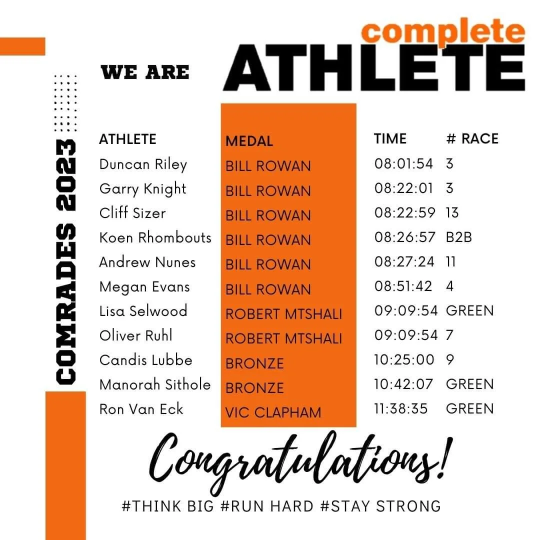 Complete Athletes Comrades Race Finishers