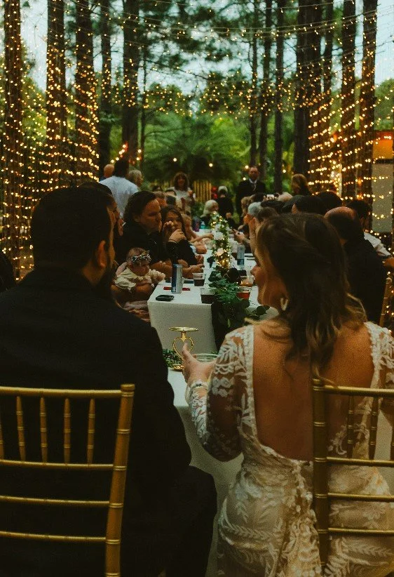 Wedding reception under lights