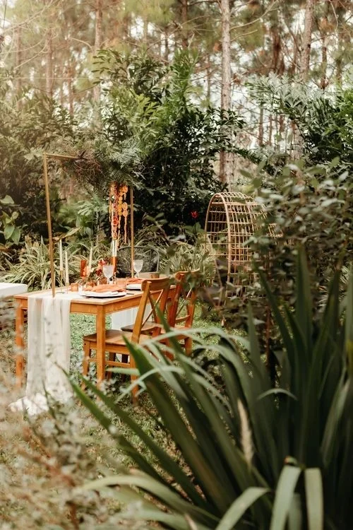 Outdoor altar in tropical garden at wedding venue near Mount Dora Florida