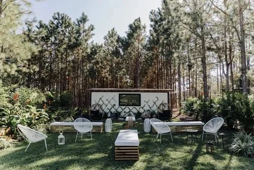 ceremony setup in pine forest at outdoor wedding venue near Lakeland Florida