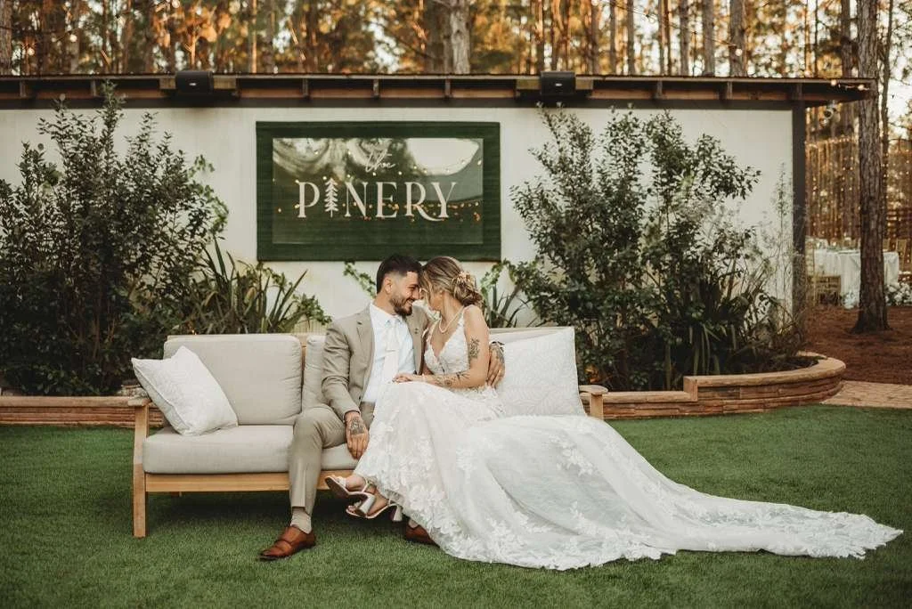 Couple at The Pinery Forest and Garden outdoor wedding venue 25 minutes from Clermont Florida