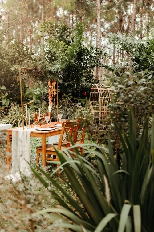 Outdoor altar in tropical garden at wedding venue near Brooksville Florida