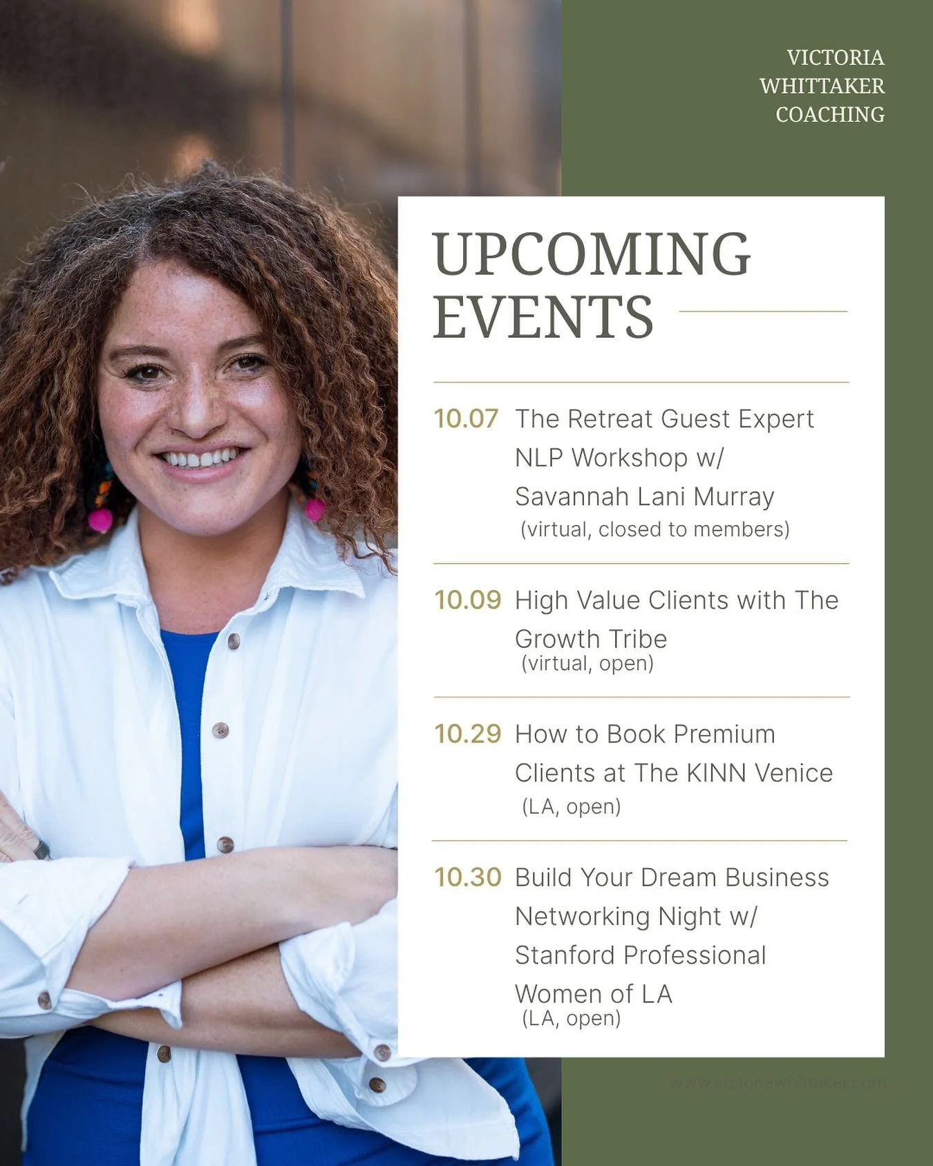 I’m coming out this month! Find me out and about this month with a fun menu of events!
I’ll be leading a virtual workshop this week- How to Attract High Value Clients with The Growth Tribe (10/9 at 12pm PT). ✨Links in my bio✨
Then I&rsq