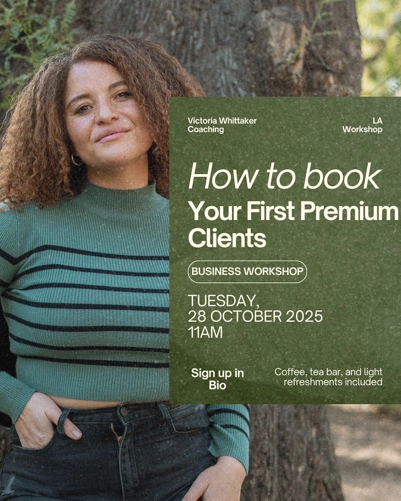 I’m coming to LA next week and I want to see you there!
October 29th at The KINN in Venice, I’m teaching my framework for booking your first premium clients - the one that’s helped my clients go from “someday I’ll start