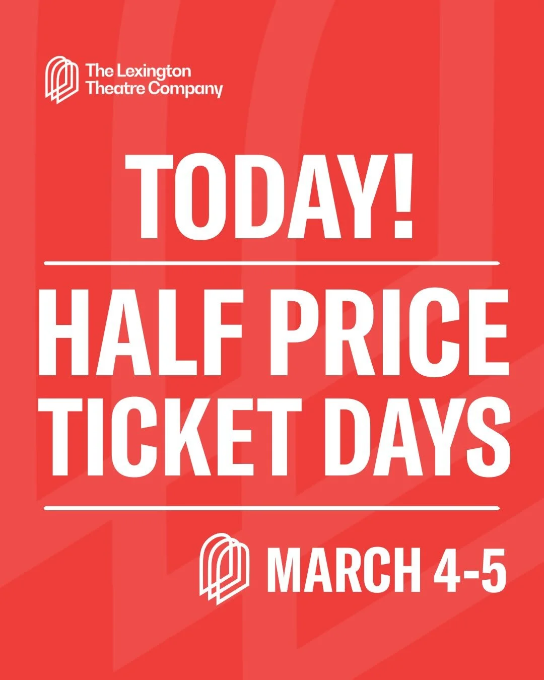 Half Price Ticket Days are HERE!

Sale begins TODAY at 10:00am March 4, sale ends TOMORROW at 10:00pm March 5!

Enjoy 50% OFF select seats for all three mainstage shows in our 2026 Season - Les Mis&eacute;rables, Matilda the Musical, and Irving Berli