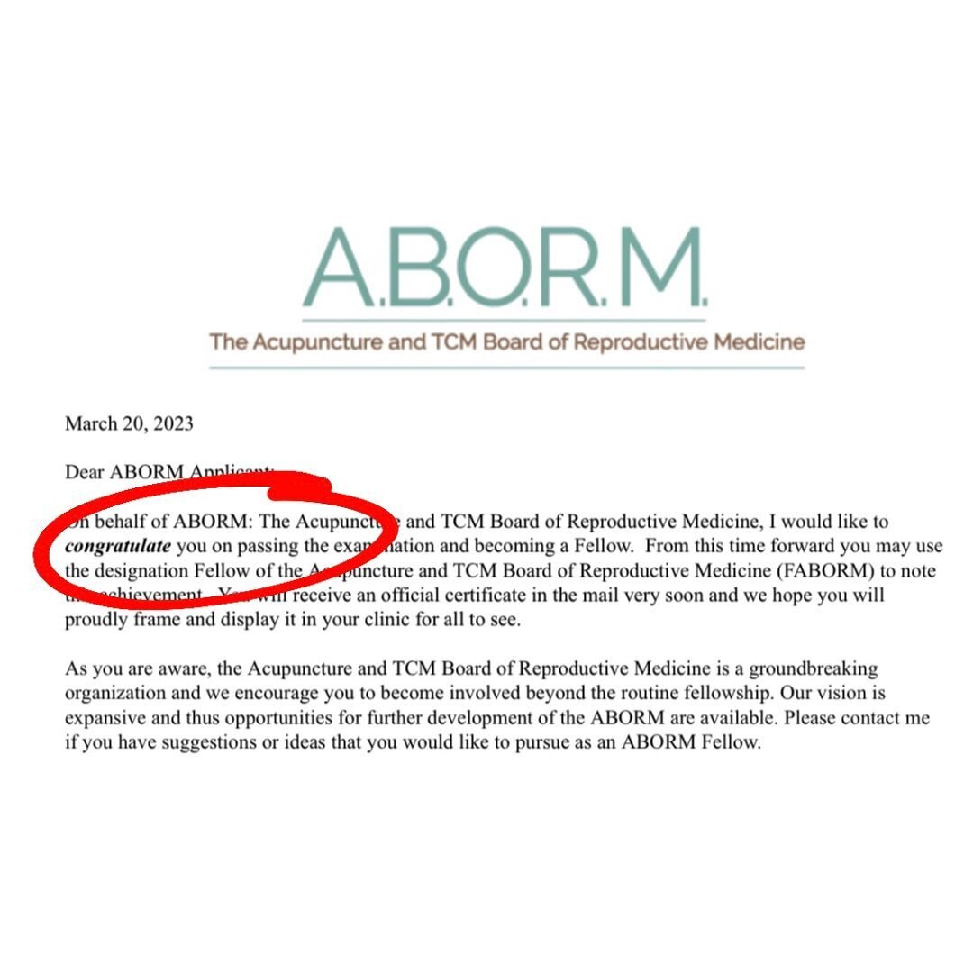 This letter is a culmination of over 2 years of hard work, studying long hours on &quot;days off&quot;, treating and learning from my patients. 

Being a fellow of ABORM means that myself, and the others designated with this honor, are integrated pra