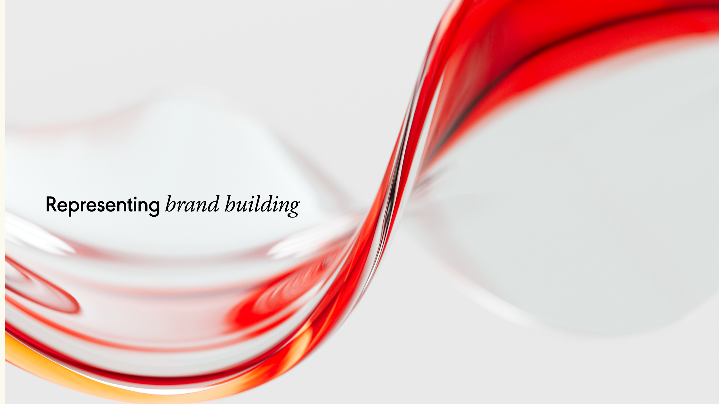 Abstract design with red and white swirling lines and the text 'Representing brand building' on a white background.