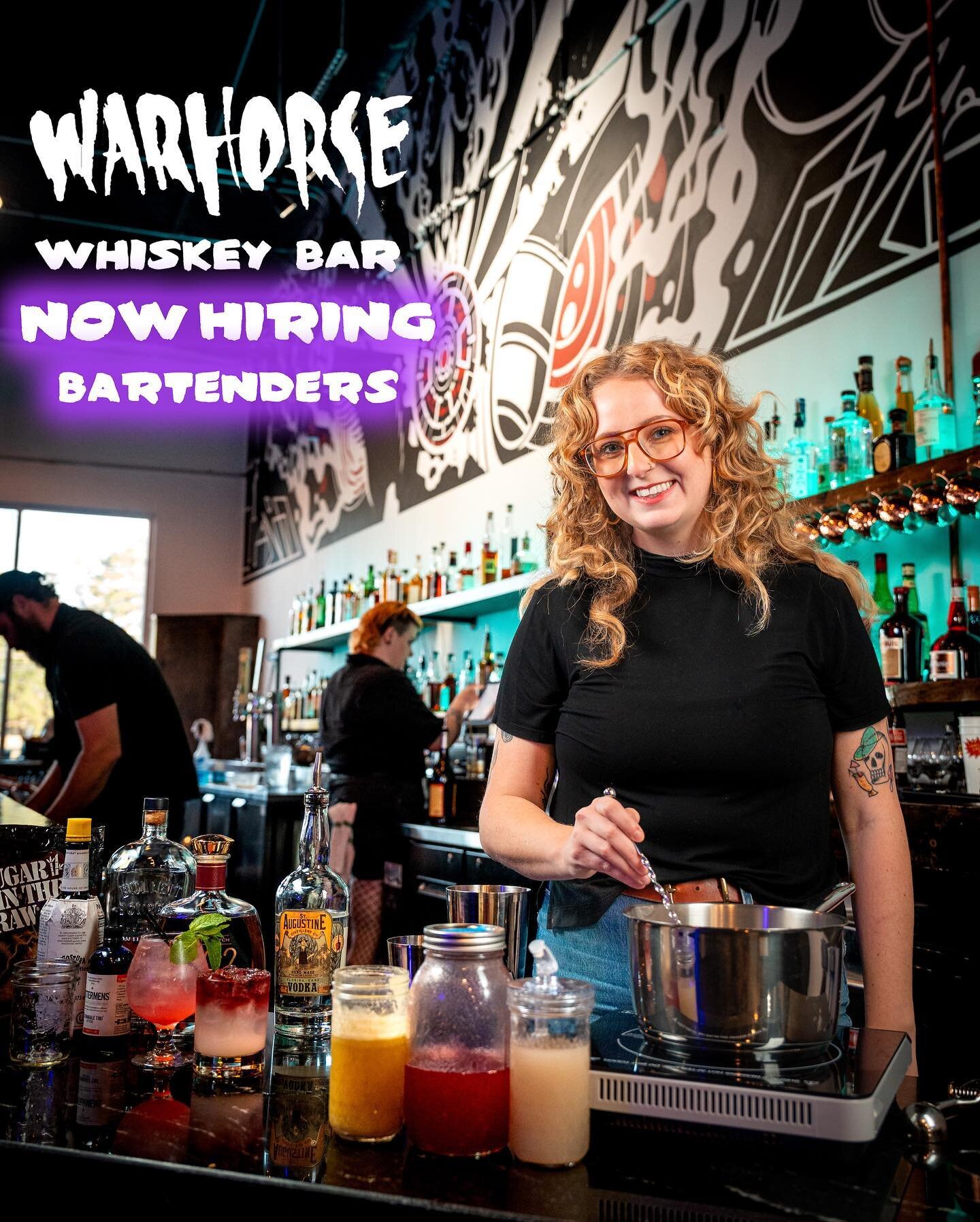 We are looking for experienced Bartenders at both Warhorse locations and our sister bar, @battleponytlh!

The Bartender position requires 2 years of bartending experience with at least 1 year in a craft cocktail environment. Full-time and part-time p