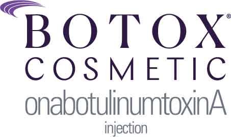 Botox Cosmetic logo with onabotulinumtoxinA injection text.