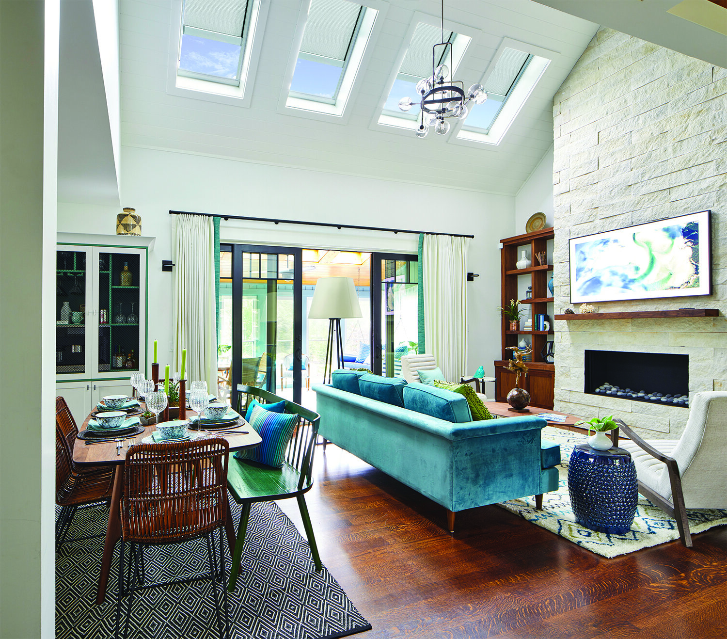 Application-Living_Room-Left View-Blue Sofa-Dining Room-4 Skylights-White Shades-3014-0621.jpg