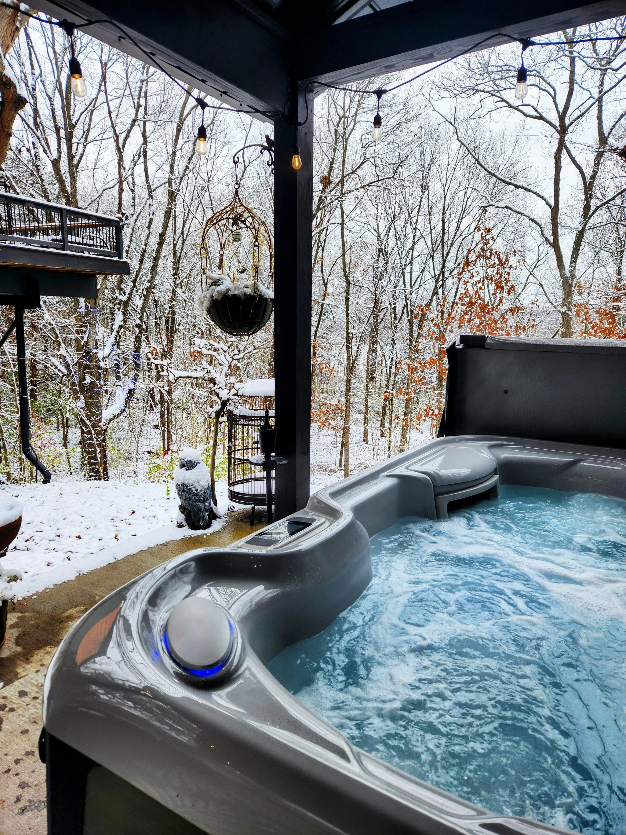Hot Tub with Blue Lights at Enchanted Forest Treehouse 2025