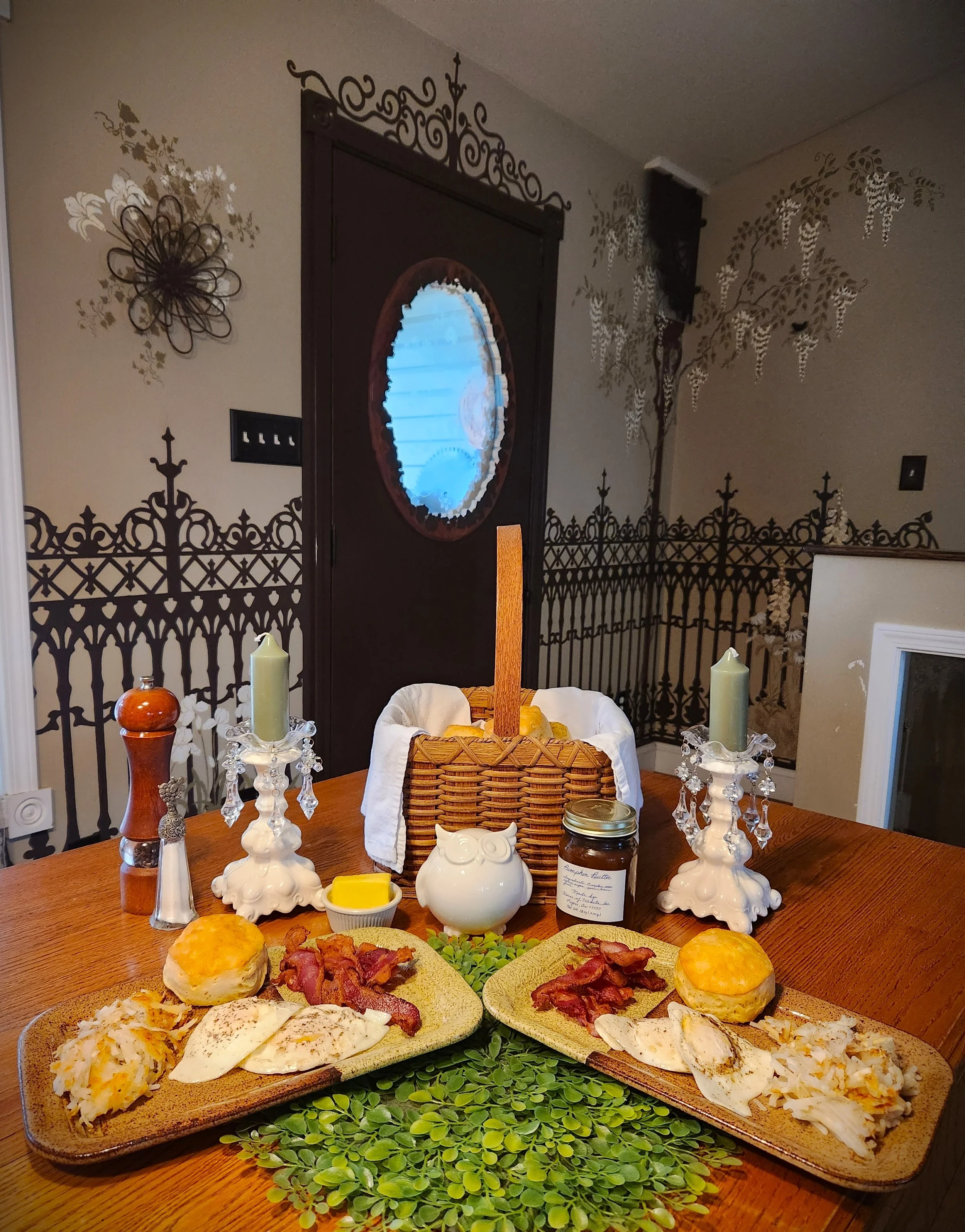 Breakfast Spread on Wooden Table