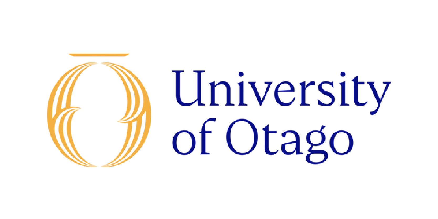 Logo of the University of Oago featuring a stylized circular emblem in gold with a book on top, alongside the text 'University of Oago' in blue.