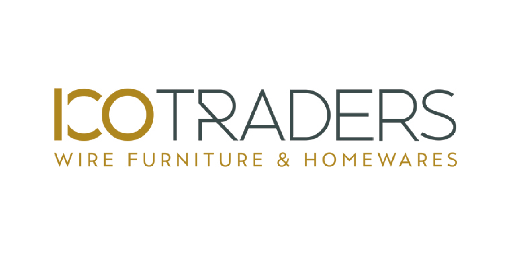 Logo for ICOTRADERS Wire Furniture & Homewares, with the company name in stylized font and two colors, gold and dark gray.