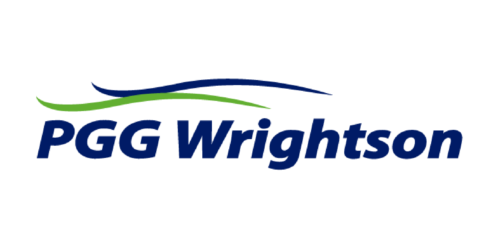 Logo for PGG Wrightson featuring blue text with green and blue curved lines above the name.