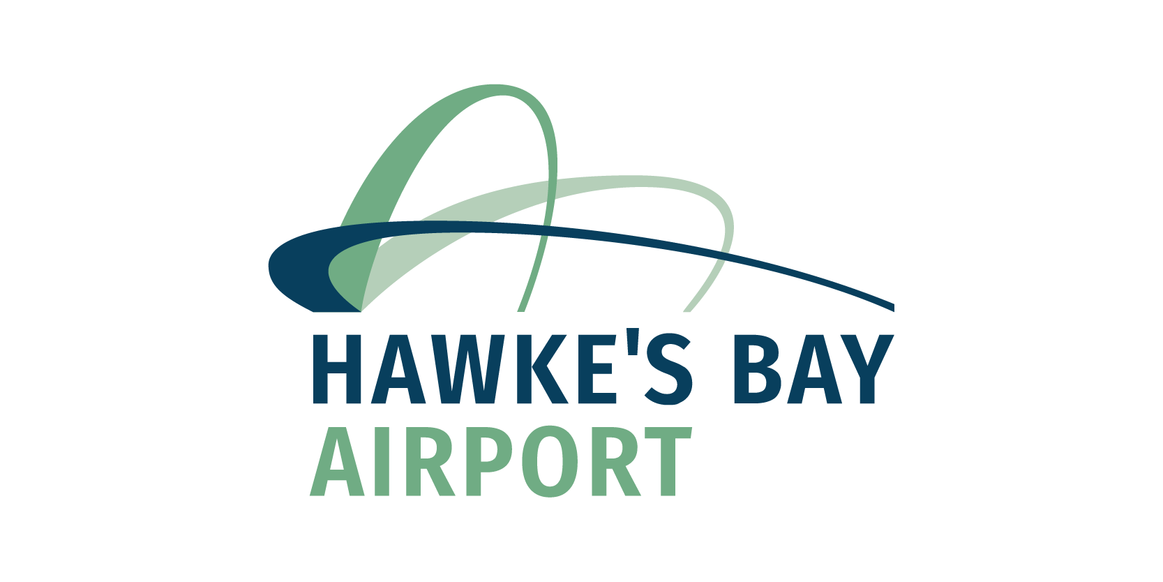 Logo of Hawke's Bay Airport featuring abstract shapes and the text 'Hawke's Bay Airport' in blue and green.