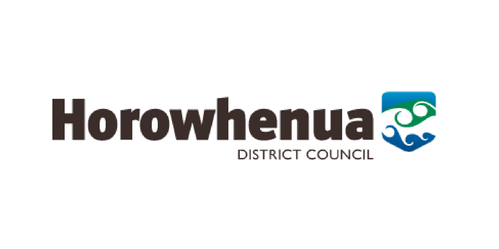 Logo of Horowhenua District Council with a stylized shield featuring swirls in green and blue.