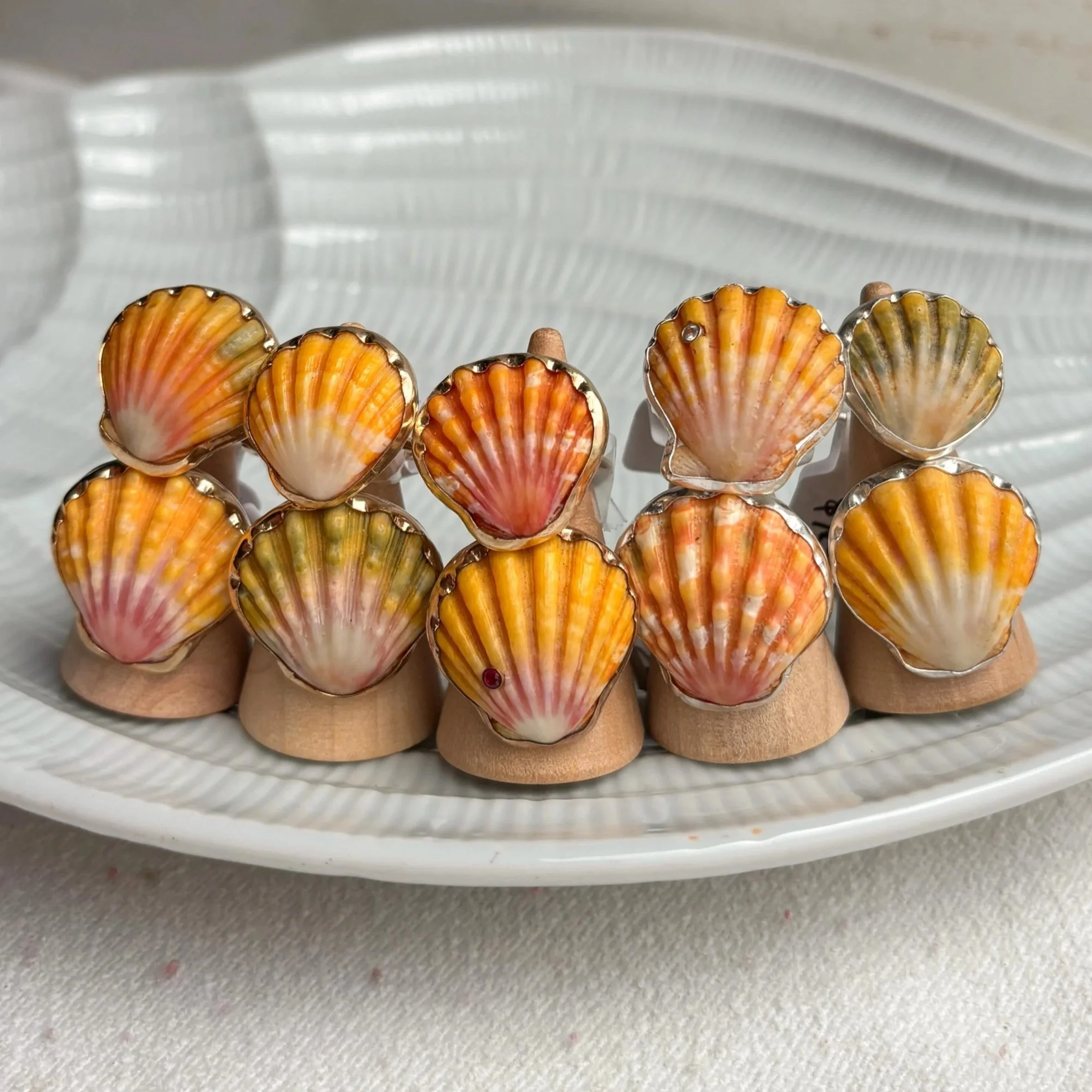 Sunrise Shell Bezel Rings