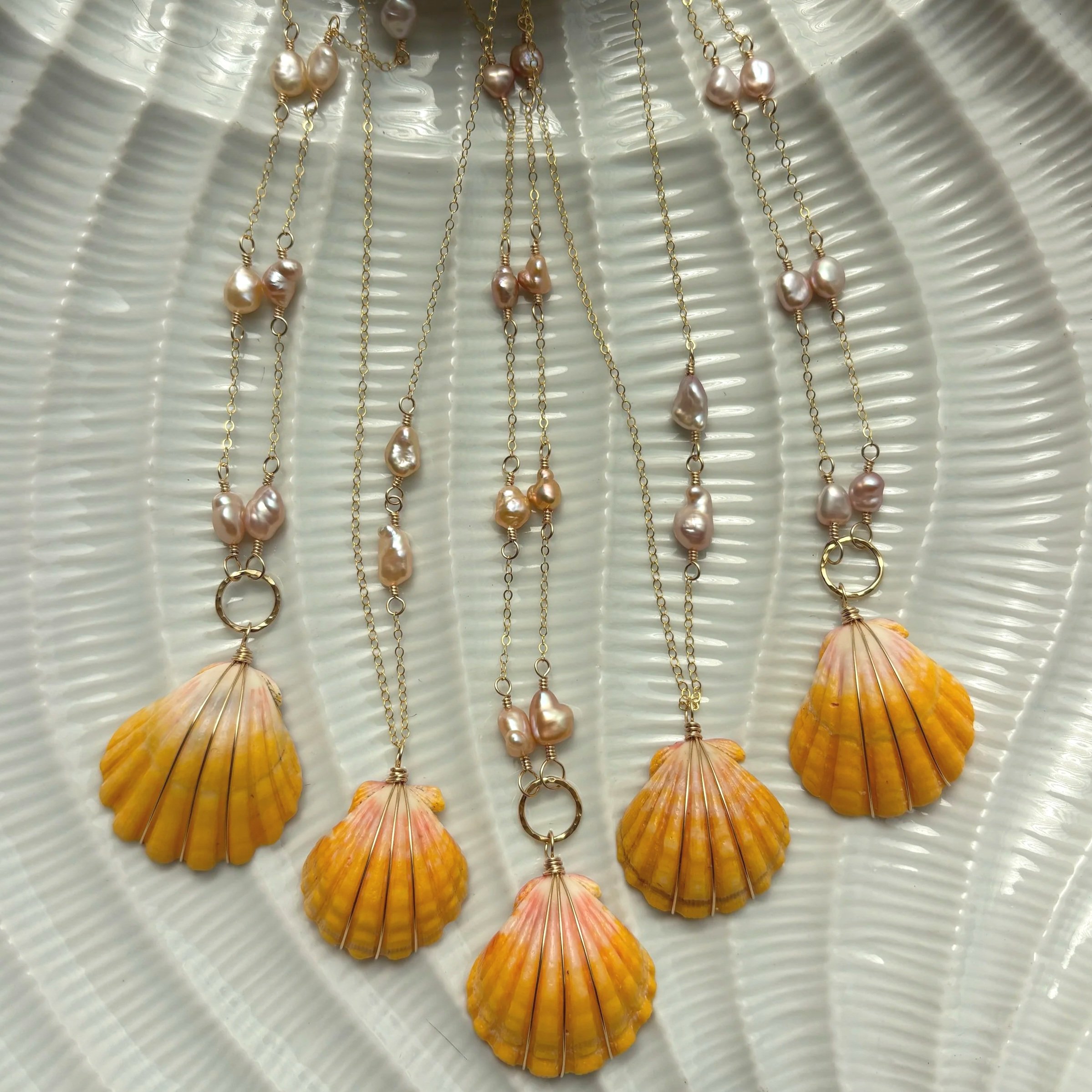 Sunrise Shell + Keshi Pearl Necklaces