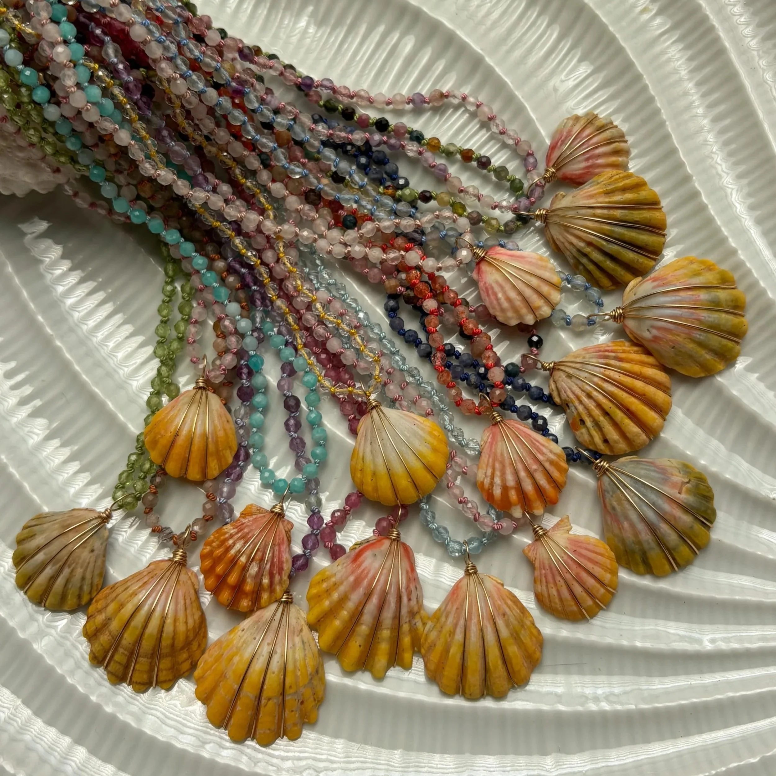 Mini Sunrise Shell Silk Knotted Gemstone Chokers