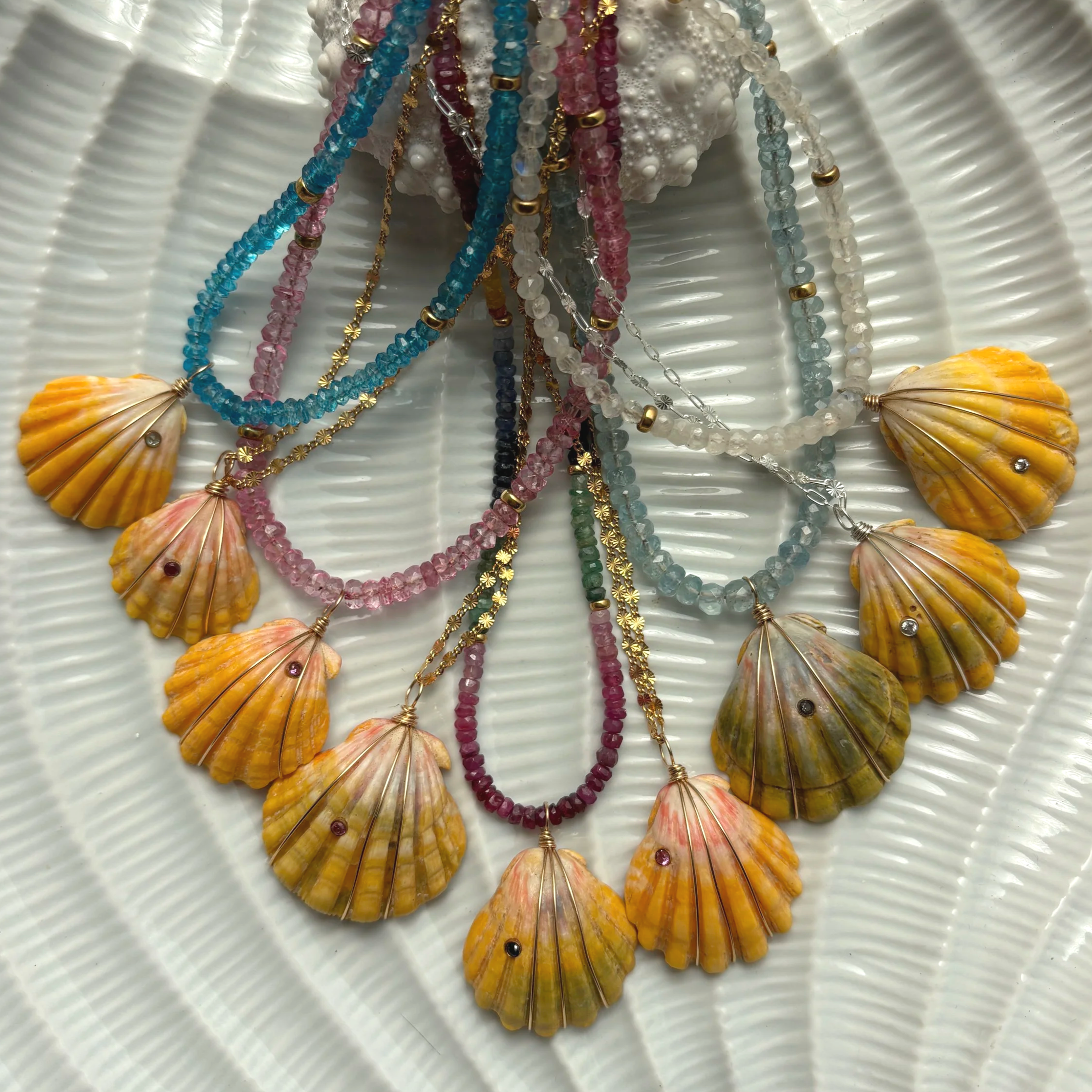 Sunrise Shell + Gemstone Inlay Necklaces