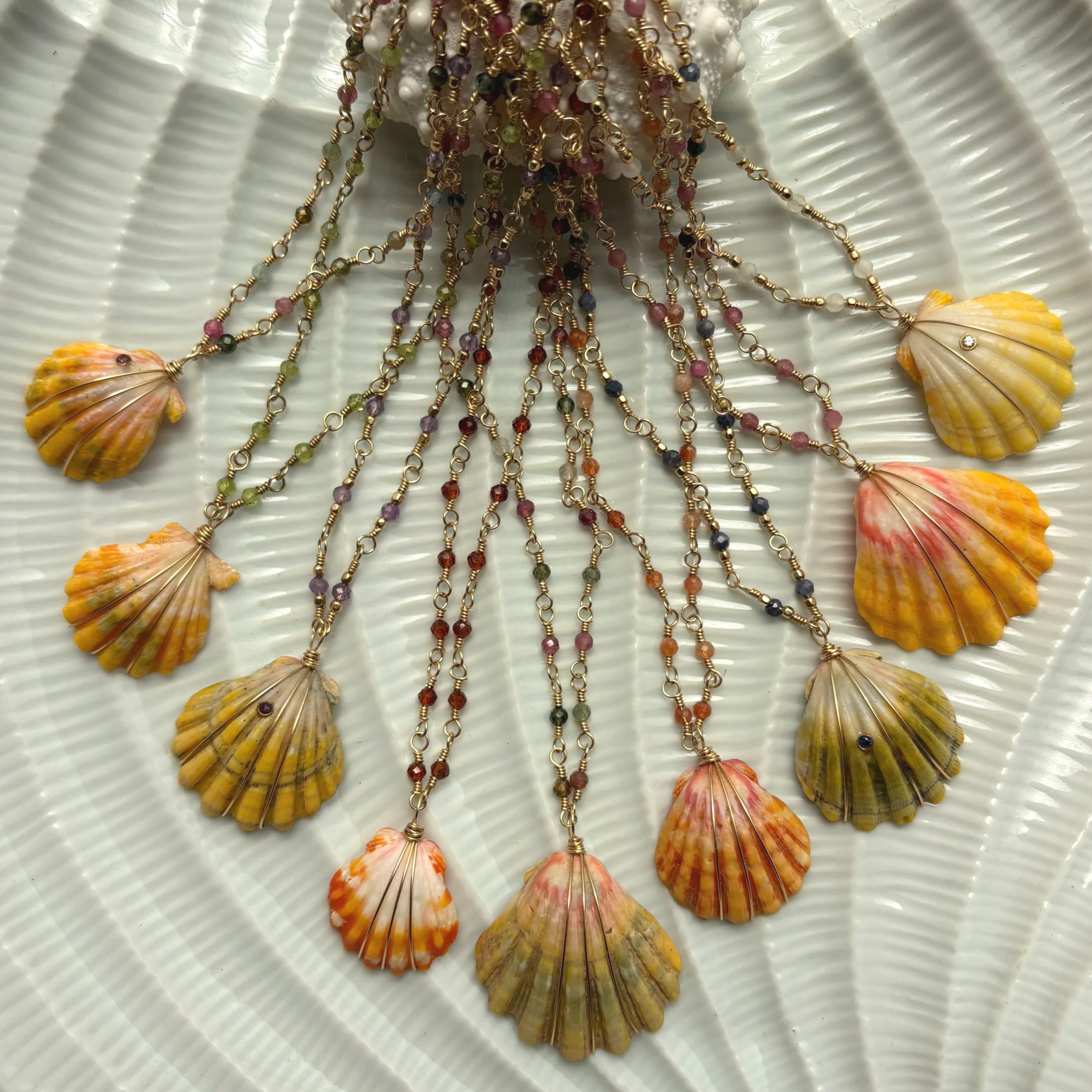 Sunrise Shell Wire Wrapped Gemstone Necklace