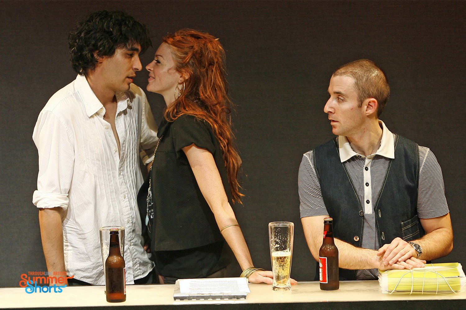  L-R: David Marcus; Nicole LaLiberté; and J.J.Kandel in REAL WORLD EXPERIENCE. Photo by Carol Rosegg 