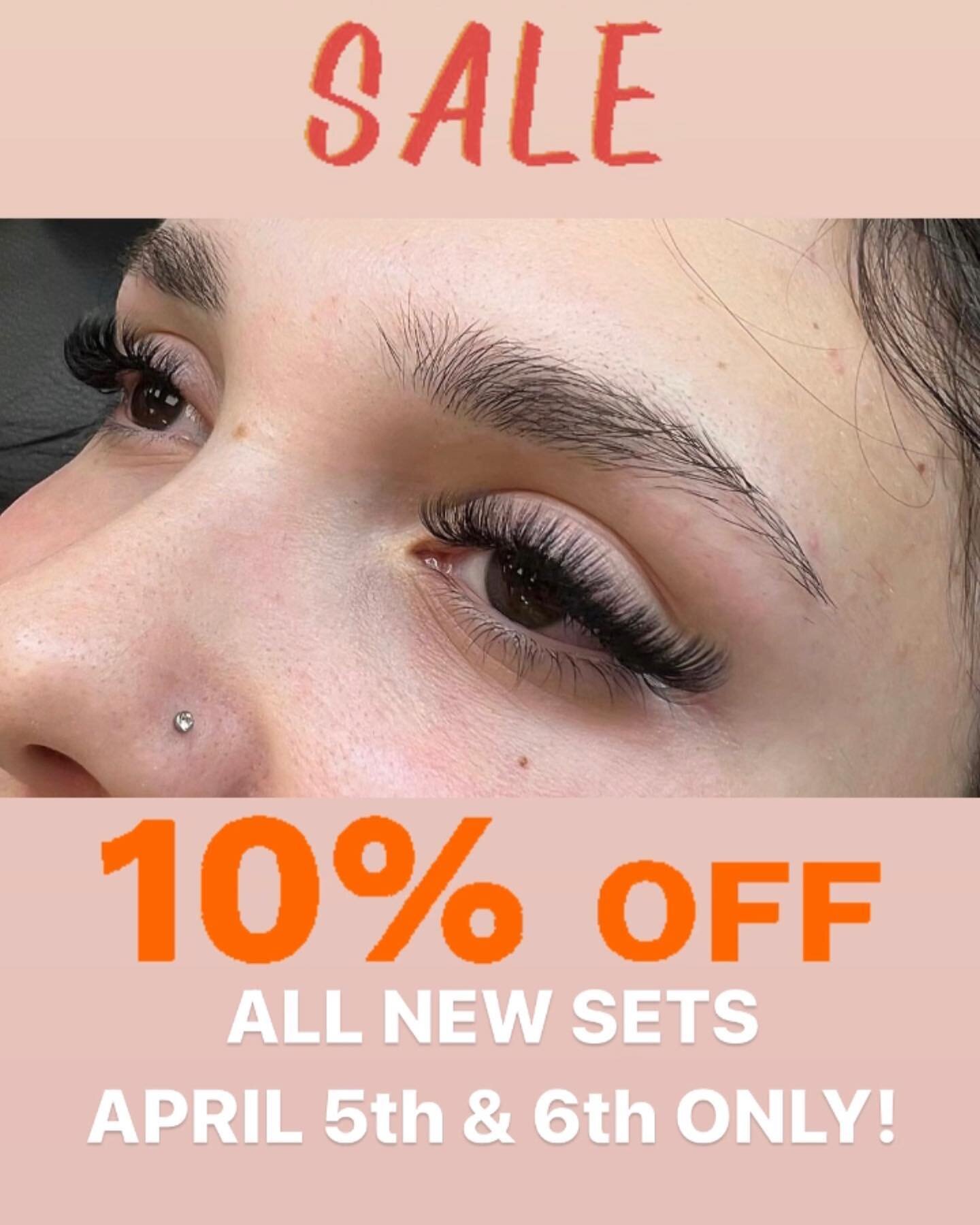 Flash Sale! Book an appointment for a new set April 5 or 6 and receive 10% off!!
#flashsale #lash #lashextensions #niagaralashes #sale #niagarafalls #niagararegion #classiclashes #hybridlashes #volumelashes