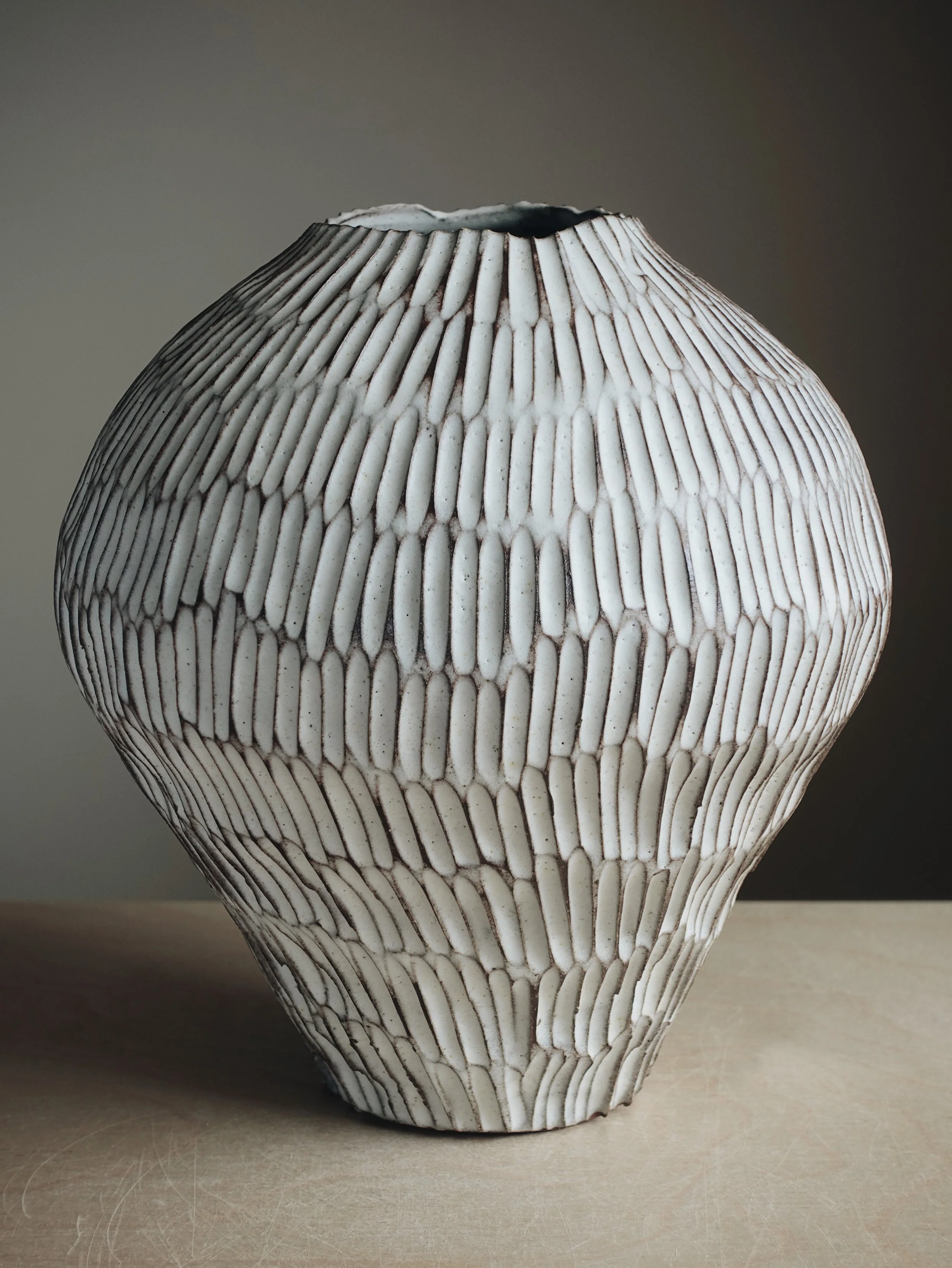 Matte White Carved Vase II