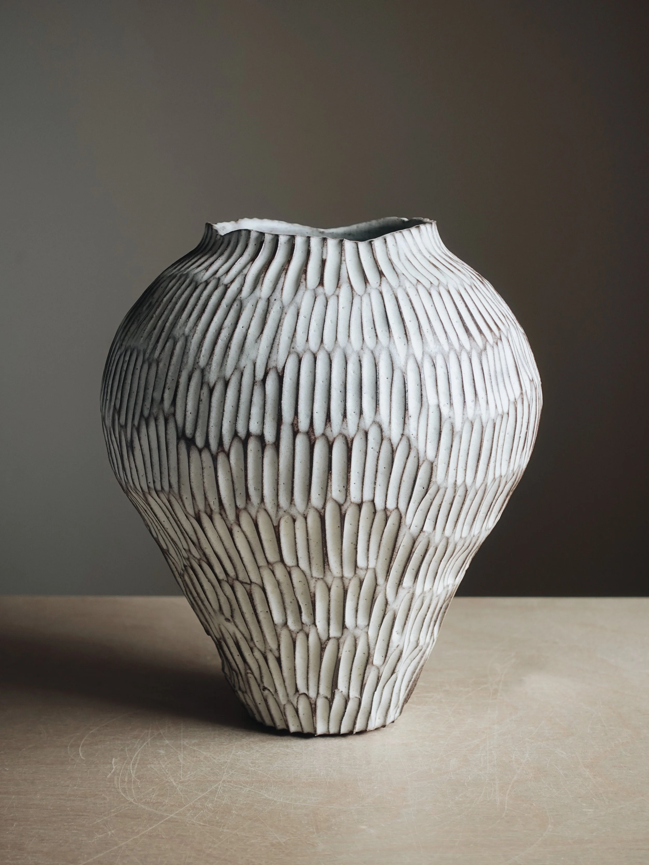 Matte White Carved Vase I
