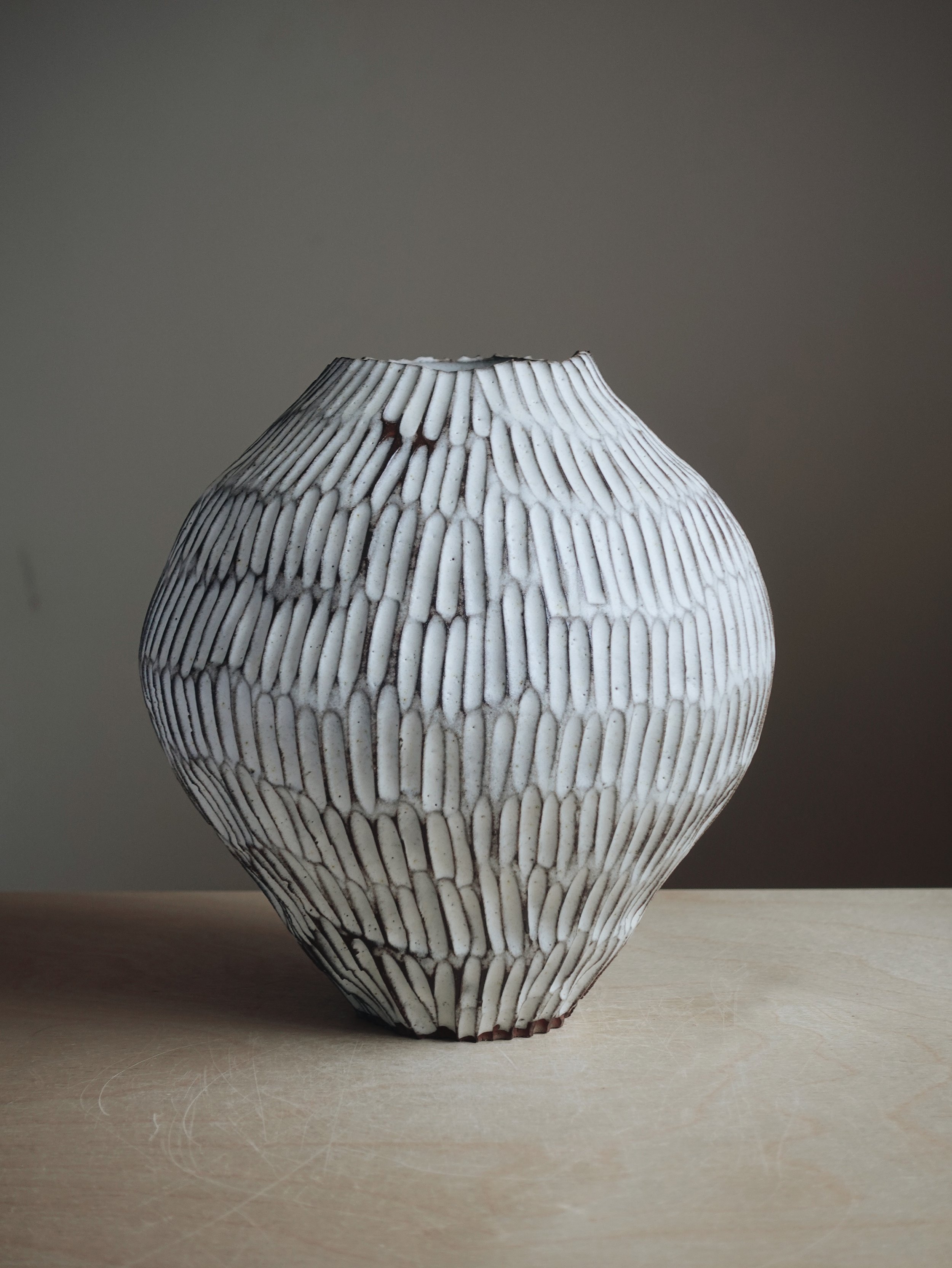 Matte White Carved Vase I