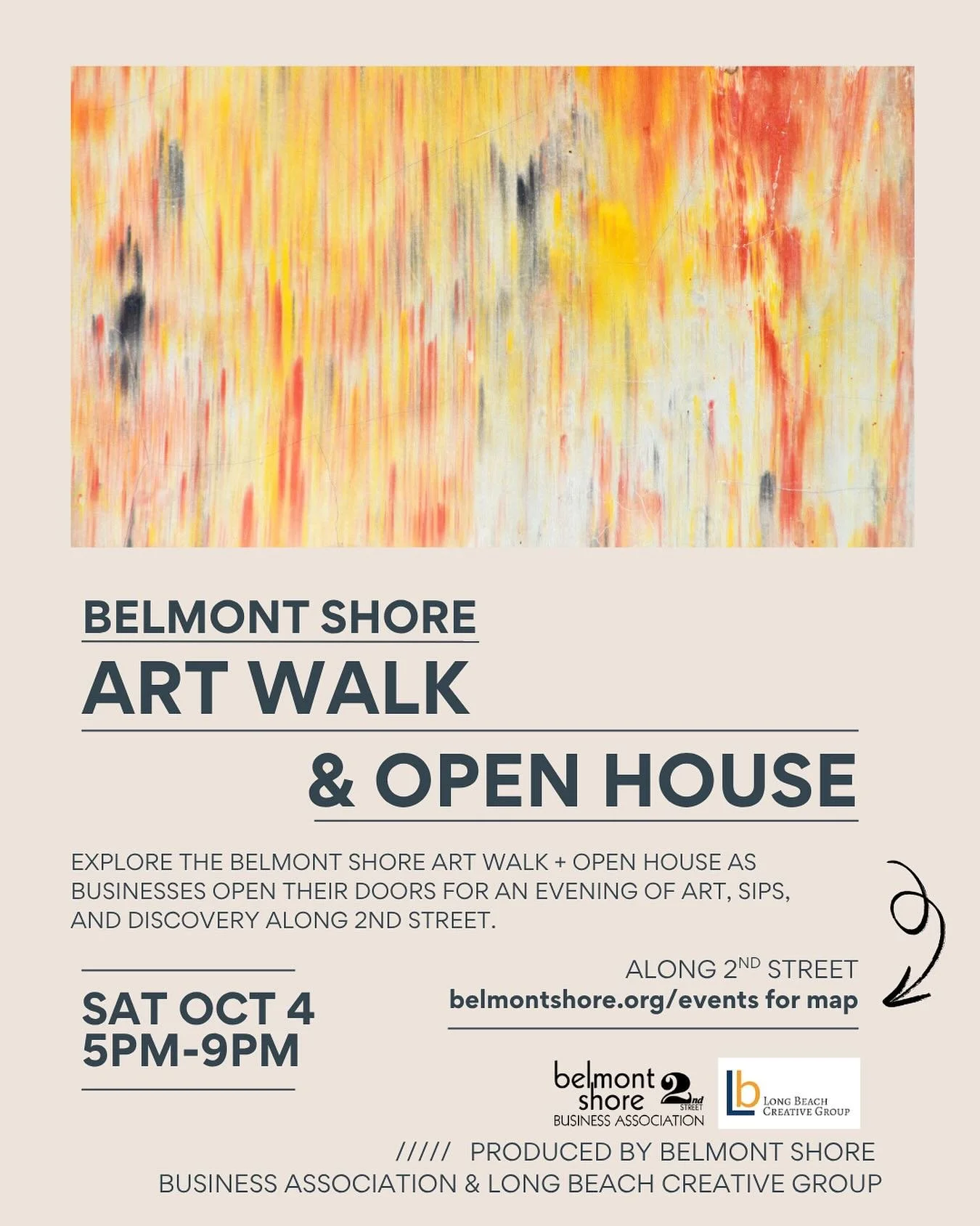 ✨ Belmont Shore Art Walk + Open House
🗓️ Saturday, Oct 4
⏰ 5&ndash;9 PM
📍2nd Street, Belmont Shore

Art meets ambiance in the heart 
of Belmont Shore! 🖼️🌙

Step inside our local boutiques, salons, and sweet spots as they open their doors after ho