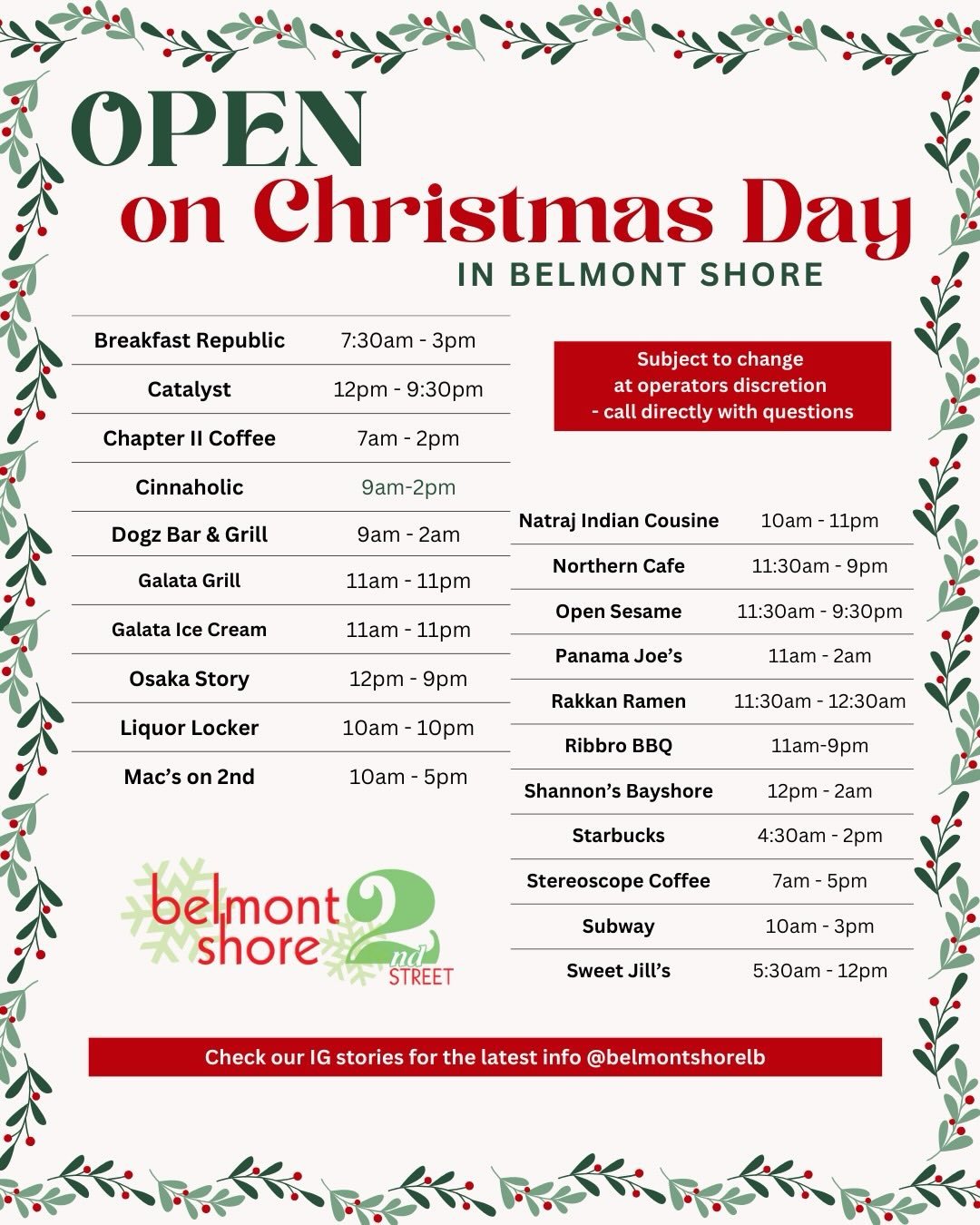 🎄✨ Happy Holidays from Belmont Shore! ✨🎄

There&rsquo;s something special about stepping outside on December 25th. Maybe it&rsquo;s the peacefulness and quiet streets. Maybe it&rsquo;s about finding warmth, connection, seeing a familiar face in a f