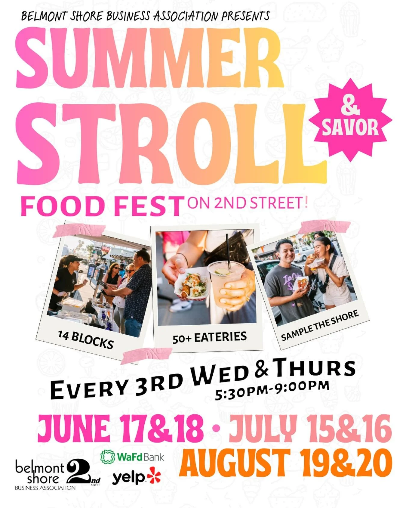 Belmont Shore&rsquo;s favorite summer tradition is back 🌊✨

Save these dates:
📅 Wednesday, June 17, 2026 | 5:30 PM &ndash; 9:00 PM
📅 Thursday, June 18, 2026 | 5:30 PM &ndash; 9:00 PM

Summer Stroll Food Fest transforms 2nd Street into a walkable f