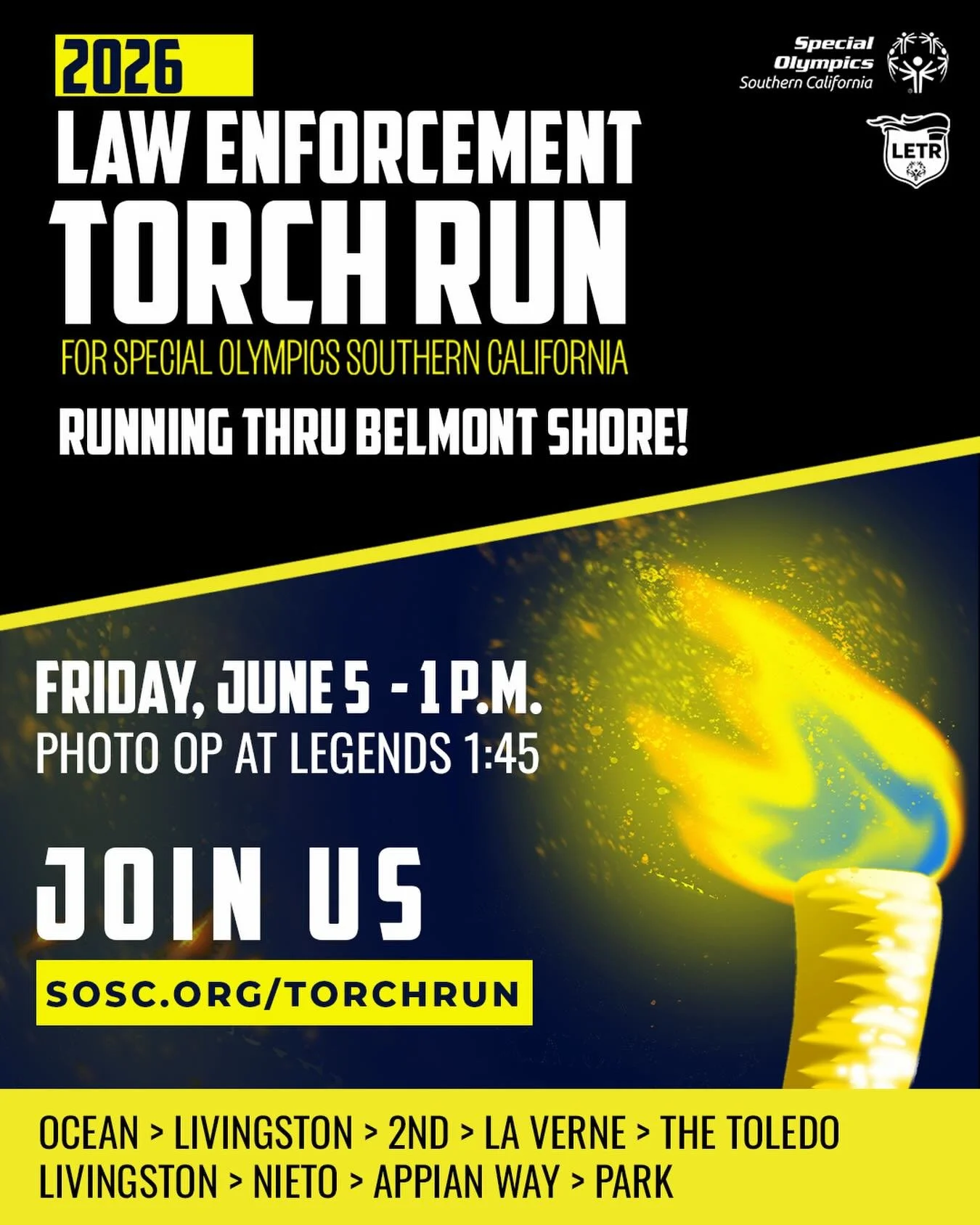 Let&rsquo;s show some shore spirit! Come out on Friday, June 5th and cheer the torch runners as they run through Belmont Shore. 📣