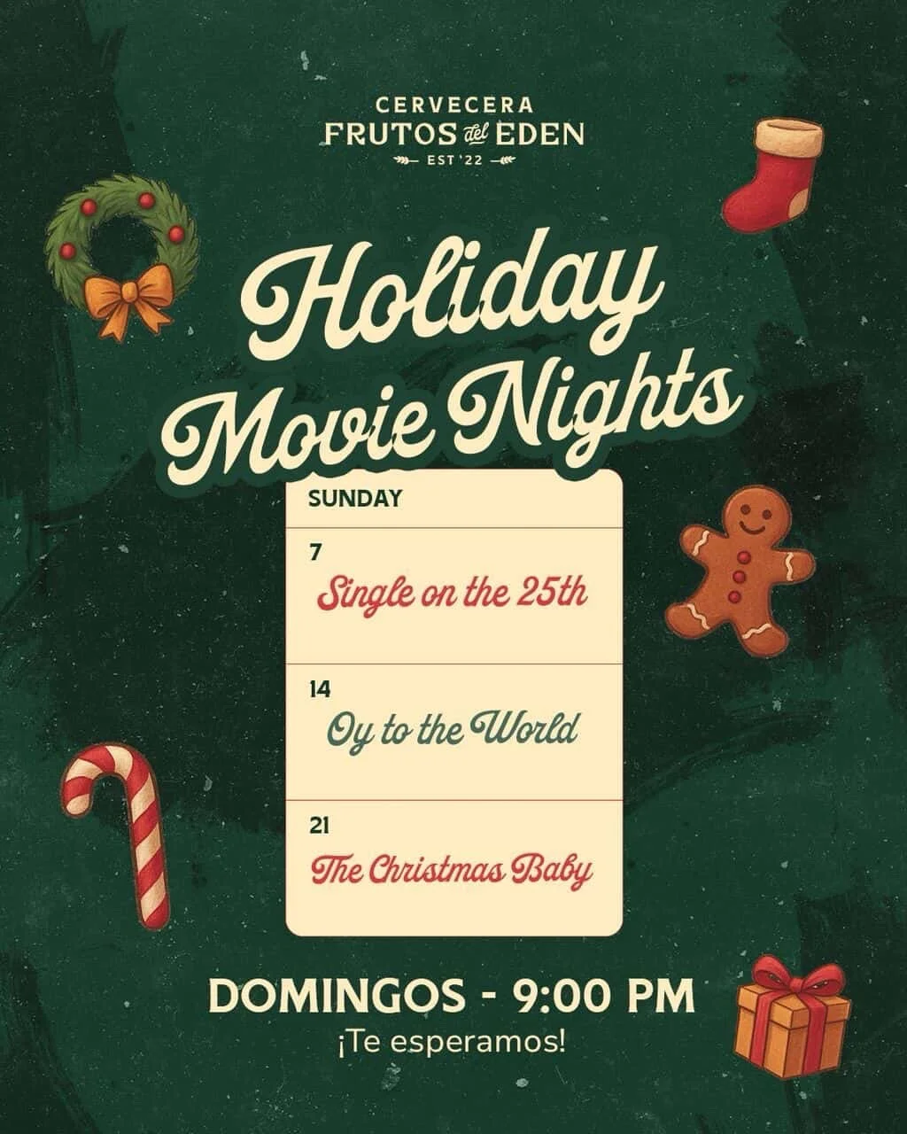 Holiday Movie Night en Cervecera Frutos del Edén