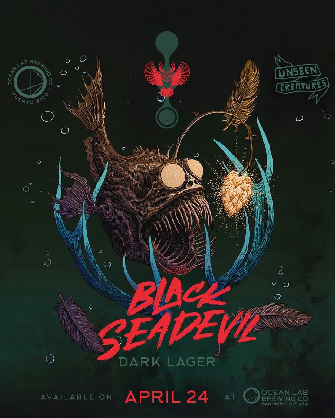 Lanzamiento Black Seadevil de Ocean Lab Brewing y Unseen Creatures en San Patricio Plaza