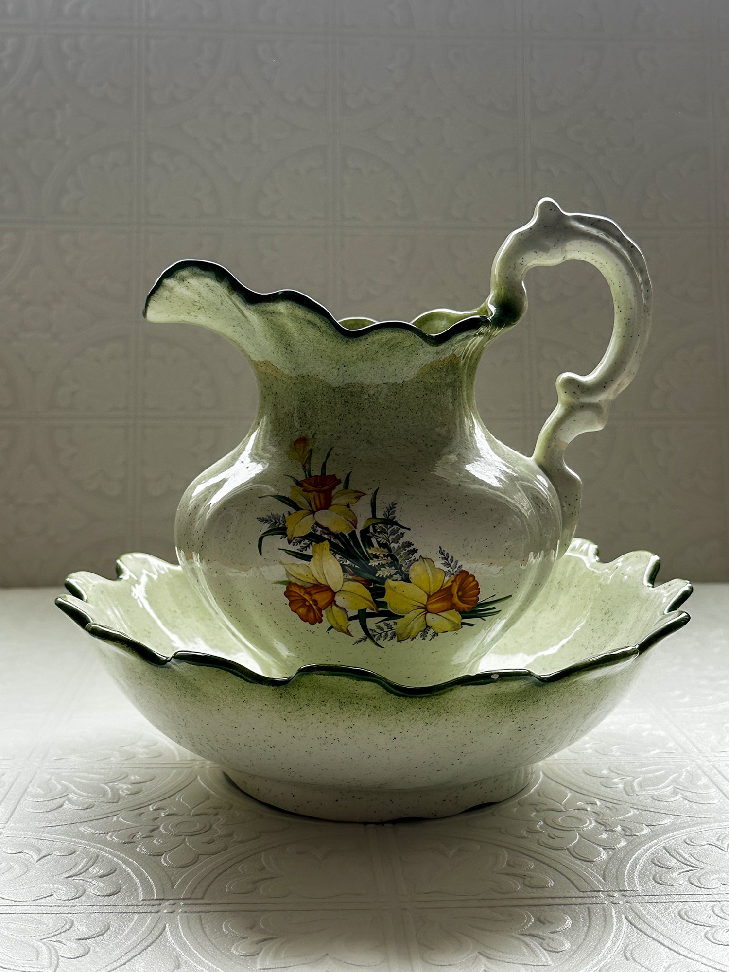 Vintage Daffodil Pitcher and Bowl Set